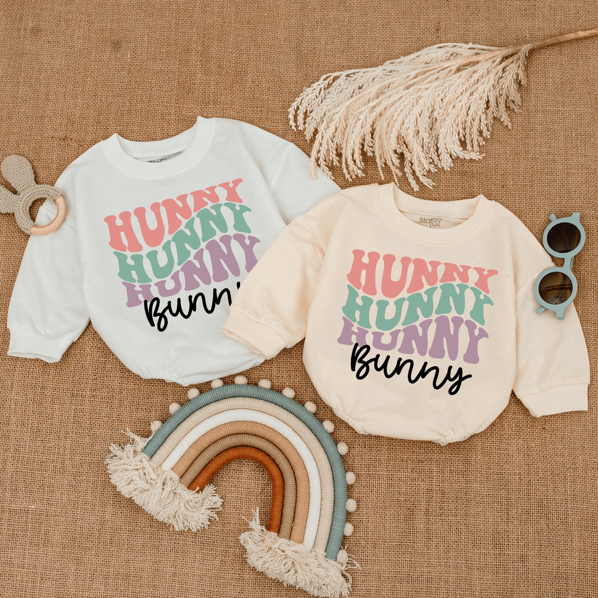 Hunny Bunny Romper Pastel Colors Baby Easter Outfit Soft Cotton Newborn Toddler Shirt Fun Bold Text Design Comfortable Spring Clothes