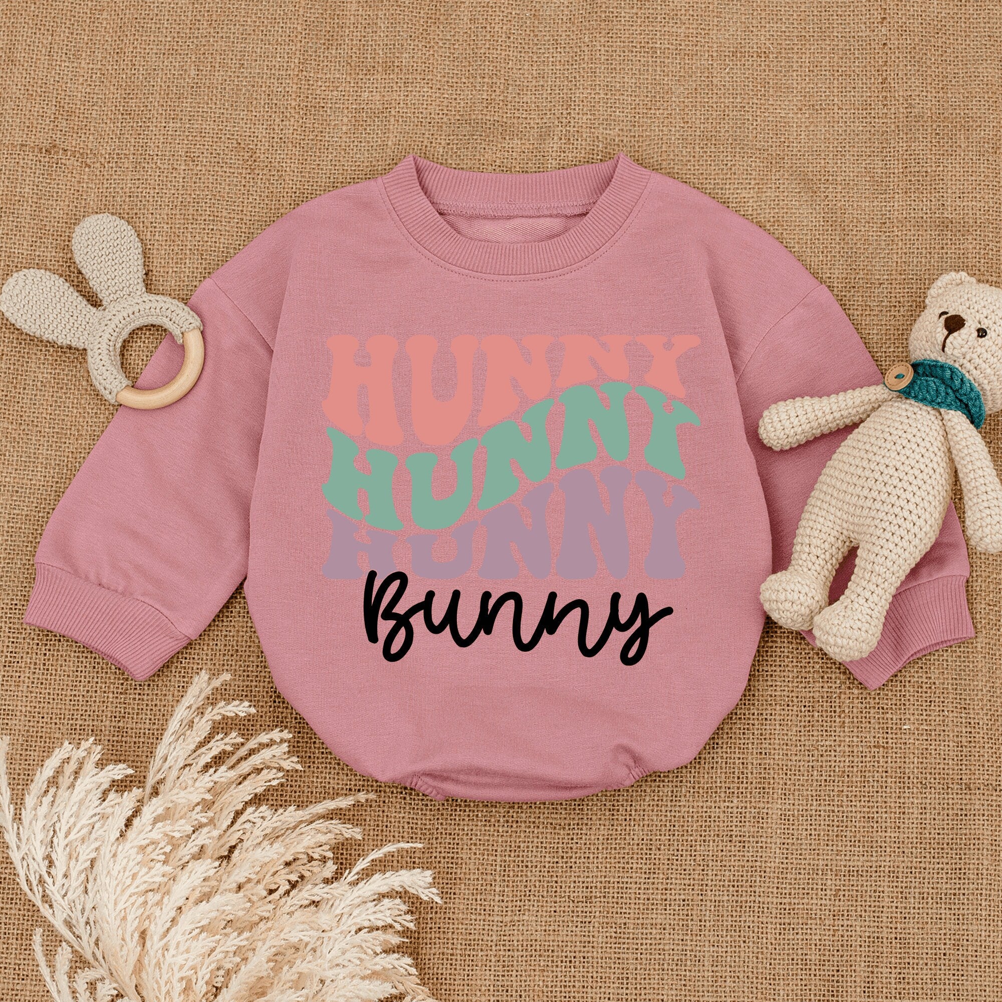 Hunny Bunny Romper Pastel Colors Baby Easter Outfit Soft Cotton Newborn Toddler Shirt Fun Bold Text Design Comfortable Spring Clothes