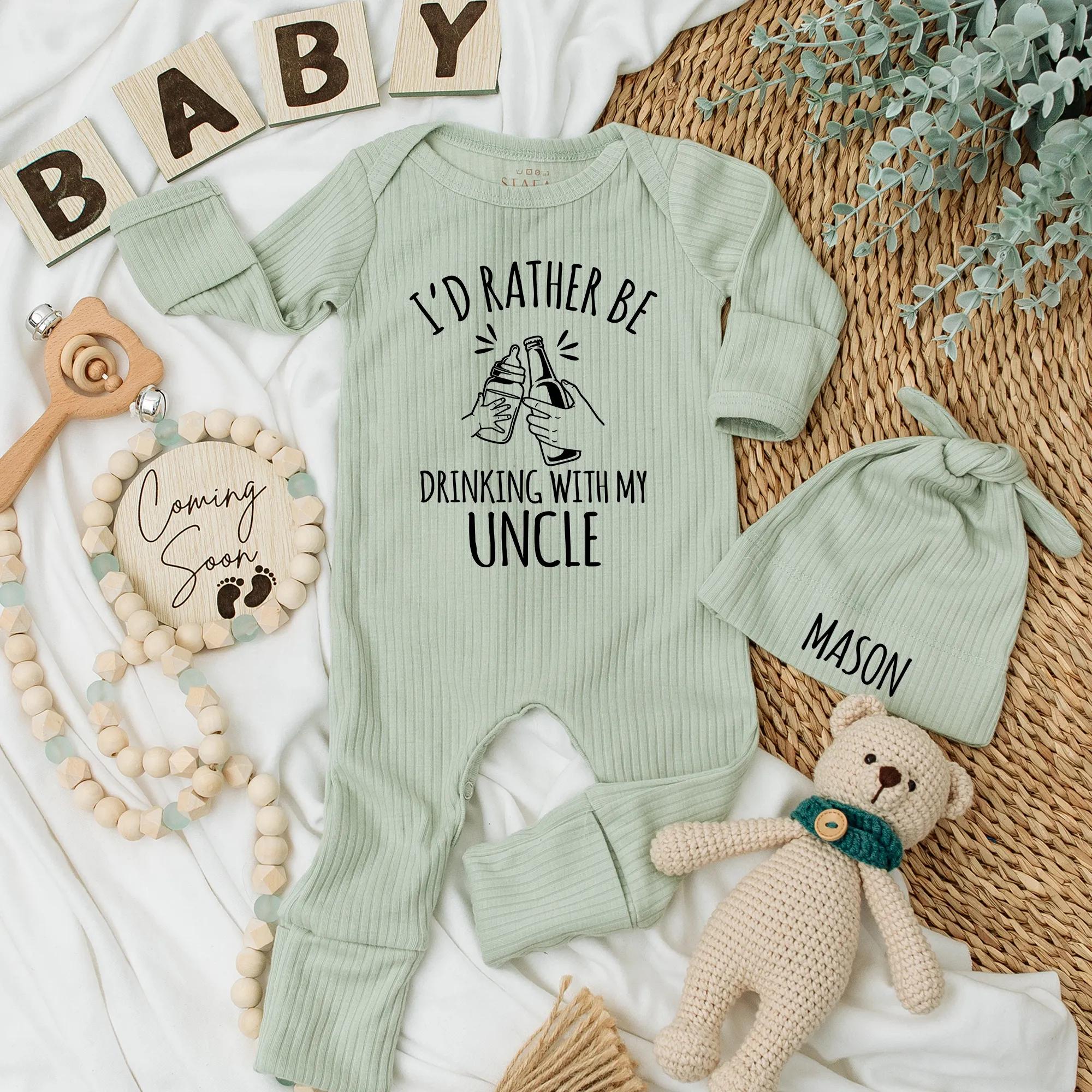 I'd Rather Be Drinking with My Uncle Baby Bodysuit Funny Gift for Nephew Newborn Boy Clothing Cute Graphic Monochromatic Design