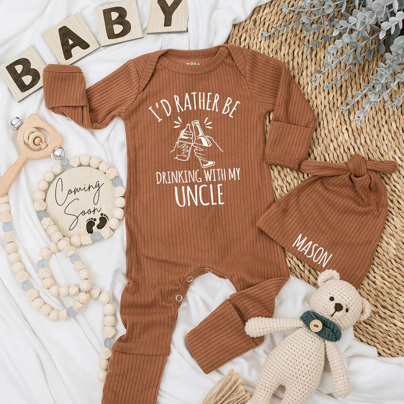 I'd Rather Be Drinking with My Uncle Baby Bodysuit Funny Gift for Nephew Newborn Boy Clothing Cute Graphic Monochromatic Design