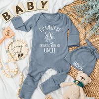 I'd Rather Be Drinking with My Uncle Baby Bodysuit Funny Gift for Nephew Newborn Boy Clothing Cute Graphic Monochromatic Design