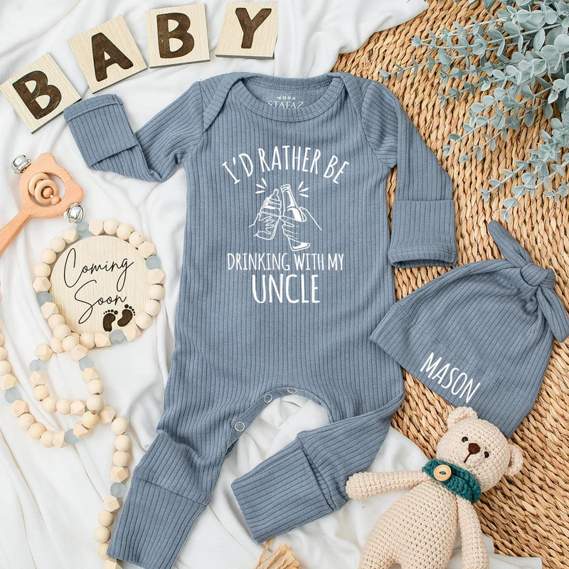I'd Rather Be Drinking with My Uncle Baby Bodysuit Funny Gift for Nephew Newborn Boy Clothing Cute Graphic Monochromatic Design