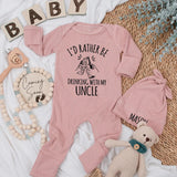 I'd Rather Be Drinking with My Uncle Baby Bodysuit Funny Gift for Nephew Newborn Boy Clothing Cute Graphic Monochromatic Design
