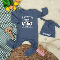 If We Get in Trouble It's Papa's Fault Baby Bodysuit with Custom Hat, Funny Newborn Outfit Gift, Cute Baby Clothes for New Dad or Papa