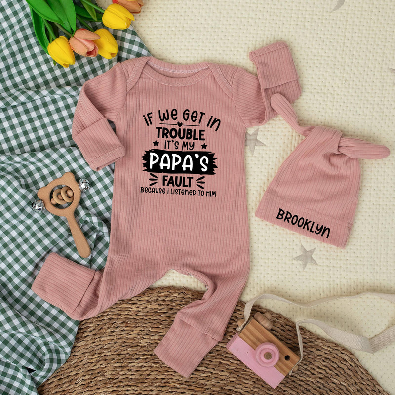 If We Get in Trouble It's Papa's Fault Baby Bodysuit with Custom Hat, Funny Newborn Outfit Gift, Cute Baby Clothes for New Dad or Papa