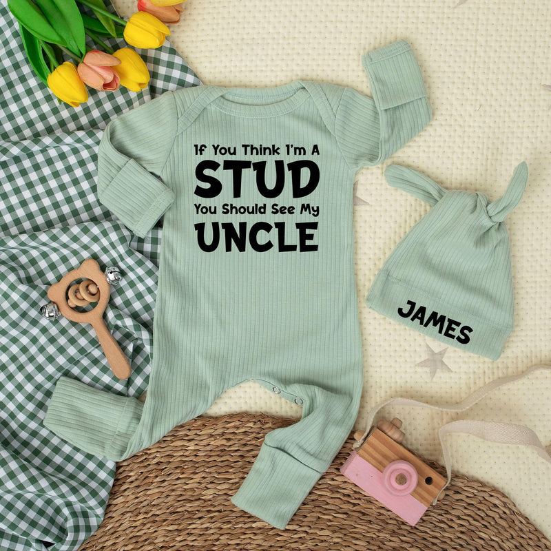 If You Think I’m A Stud Baby Bodysuit Funny Outfit for Newborns Gift for Uncle, Minimalist Black Typography Infant Clothes Baby Shower Present