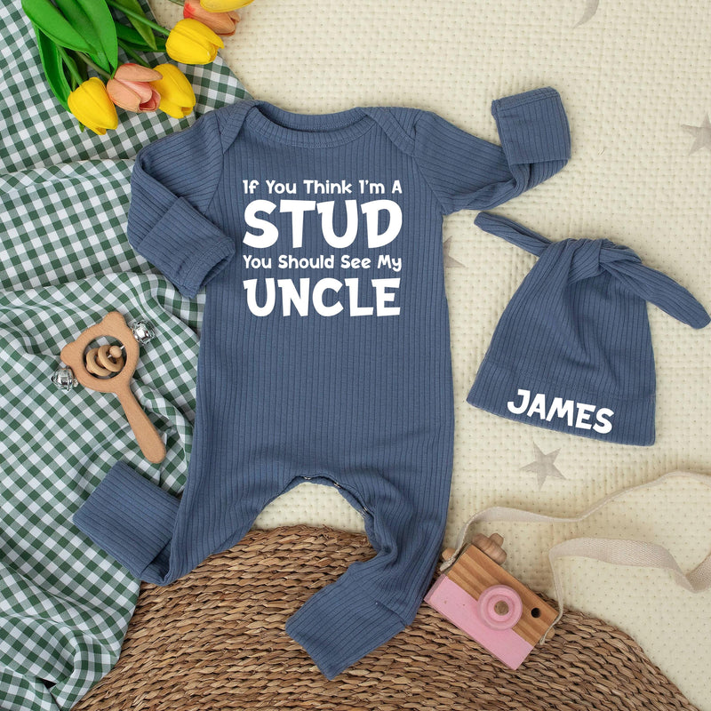 If You Think I’m A Stud Baby Bodysuit Funny Outfit for Newborns Gift for Uncle, Minimalist Black Typography Infant Clothes Baby Shower Present