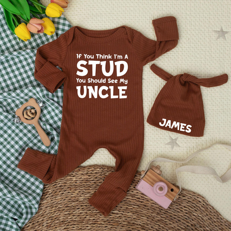 If You Think I’m A Stud Baby Bodysuit Funny Outfit for Newborns Gift for Uncle, Minimalist Black Typography Infant Clothes Baby Shower Present