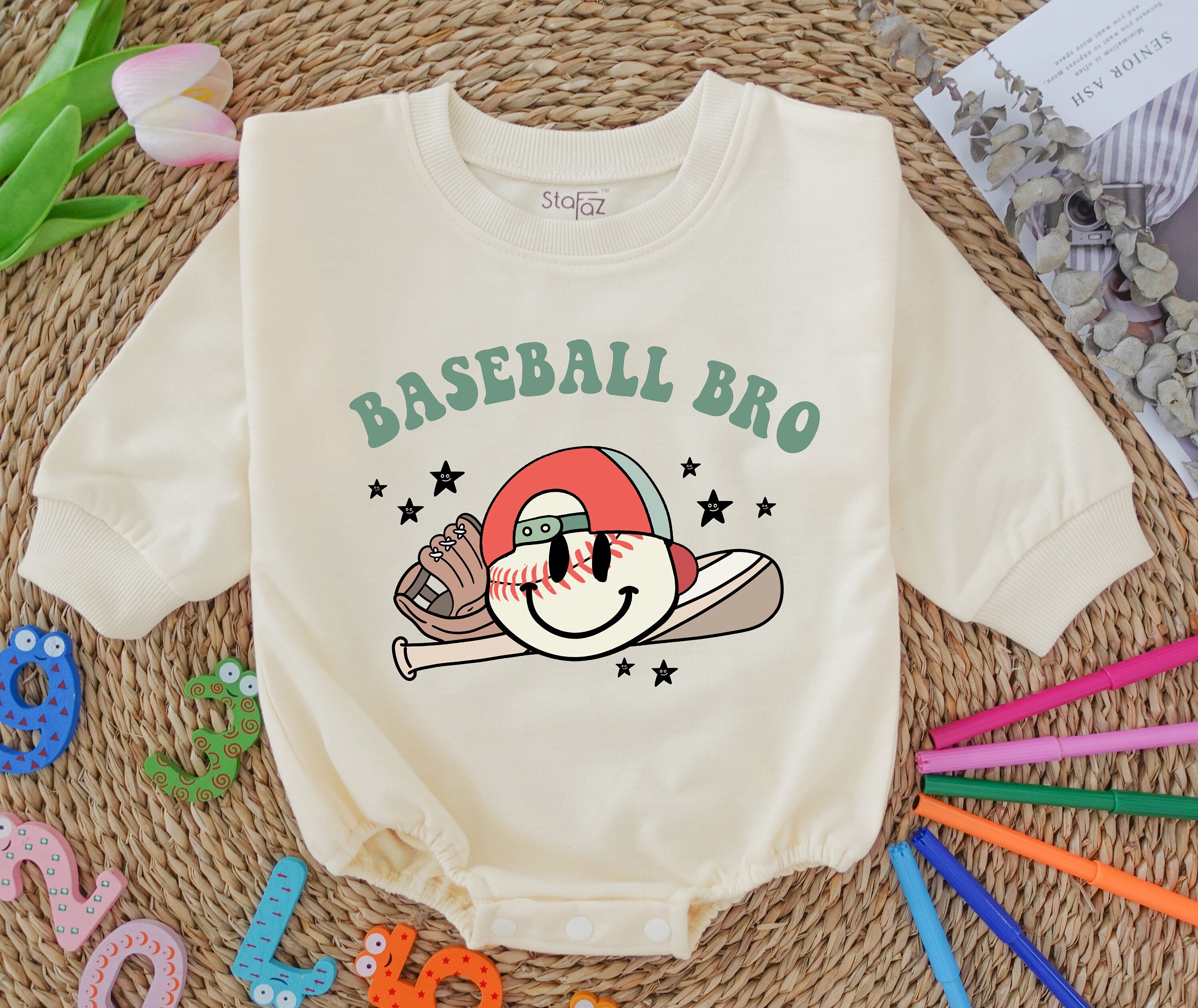 Baseball Sis and Bro Romper Set Cute Cartoon Design Toddler Outfit Cheerful Baseball Graphic Soft Cotton Birthday Holiday Gift