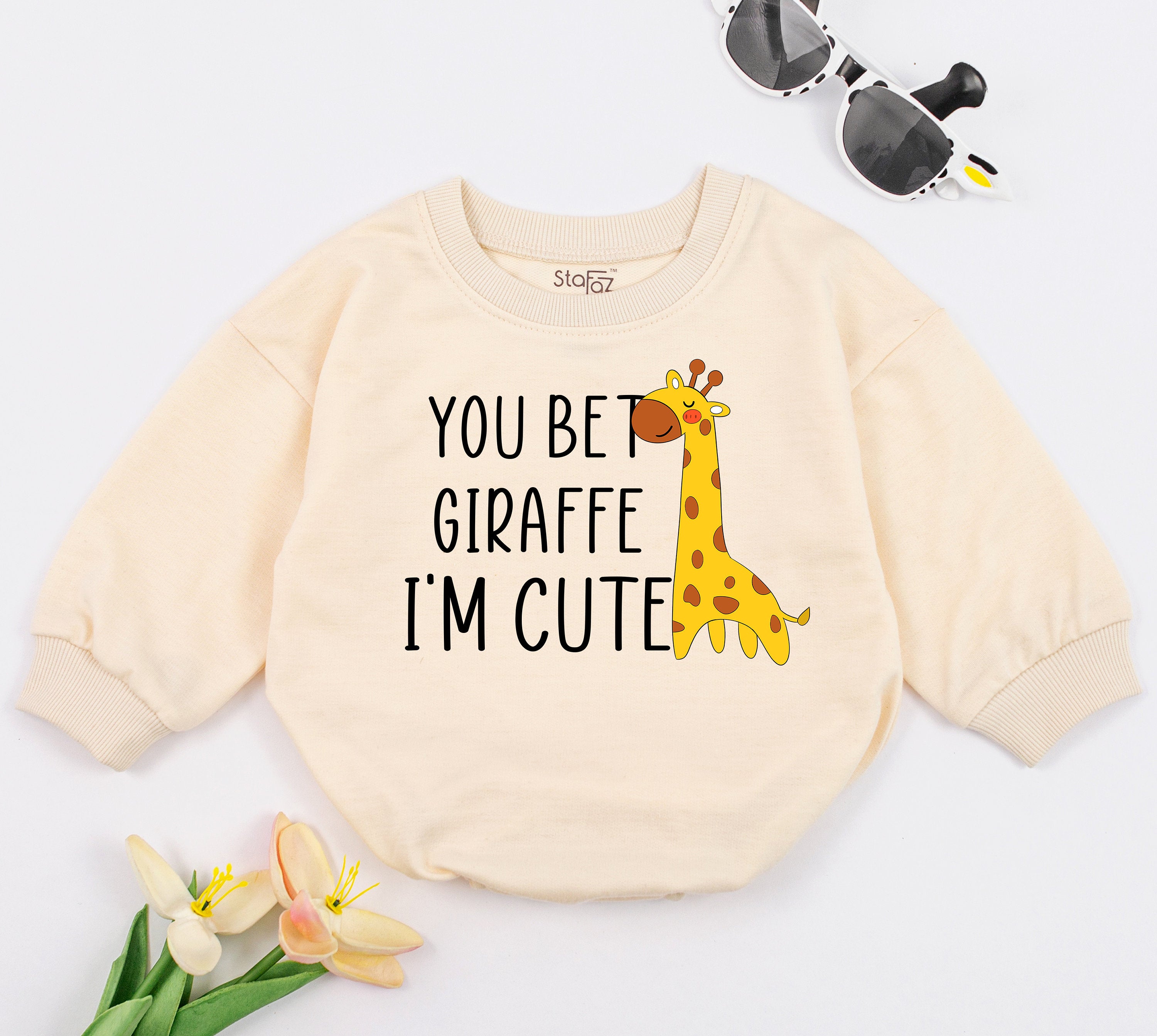 You Bet Giraffe I'm Cute Baby Romper Funny Giraffe Outfit Soft Cotton Toddler Girl Boy Birthday Party Clothes Whimsical Animal Design