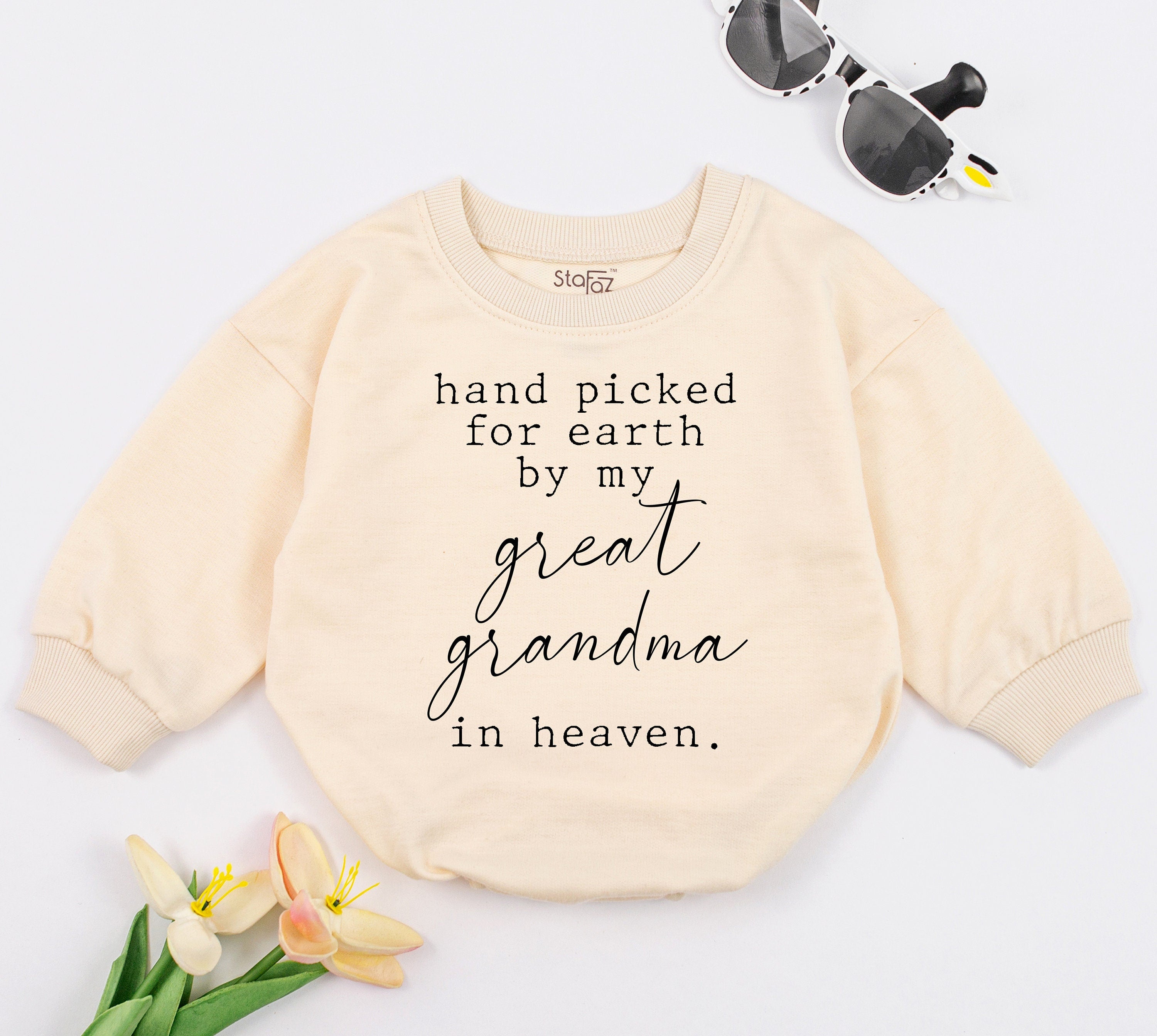 Handpicked for Earth by My Great Grandma in Heaven Baby Romper Soft Cotton Bodysuit Perfect Baby Shower Memorial Gift Personalized