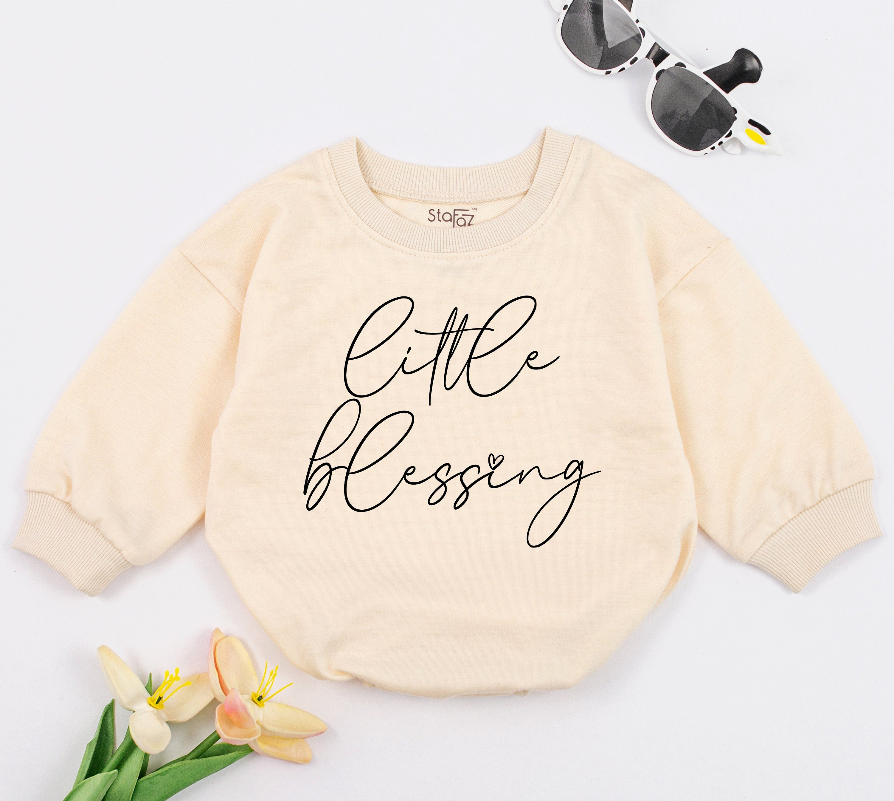 Little Blessing Baby Romper Cursive Script Cotton Bodysuit Vintage Charm for Newborns Perfect Baby Shower or Pregnancy Announcement Gift