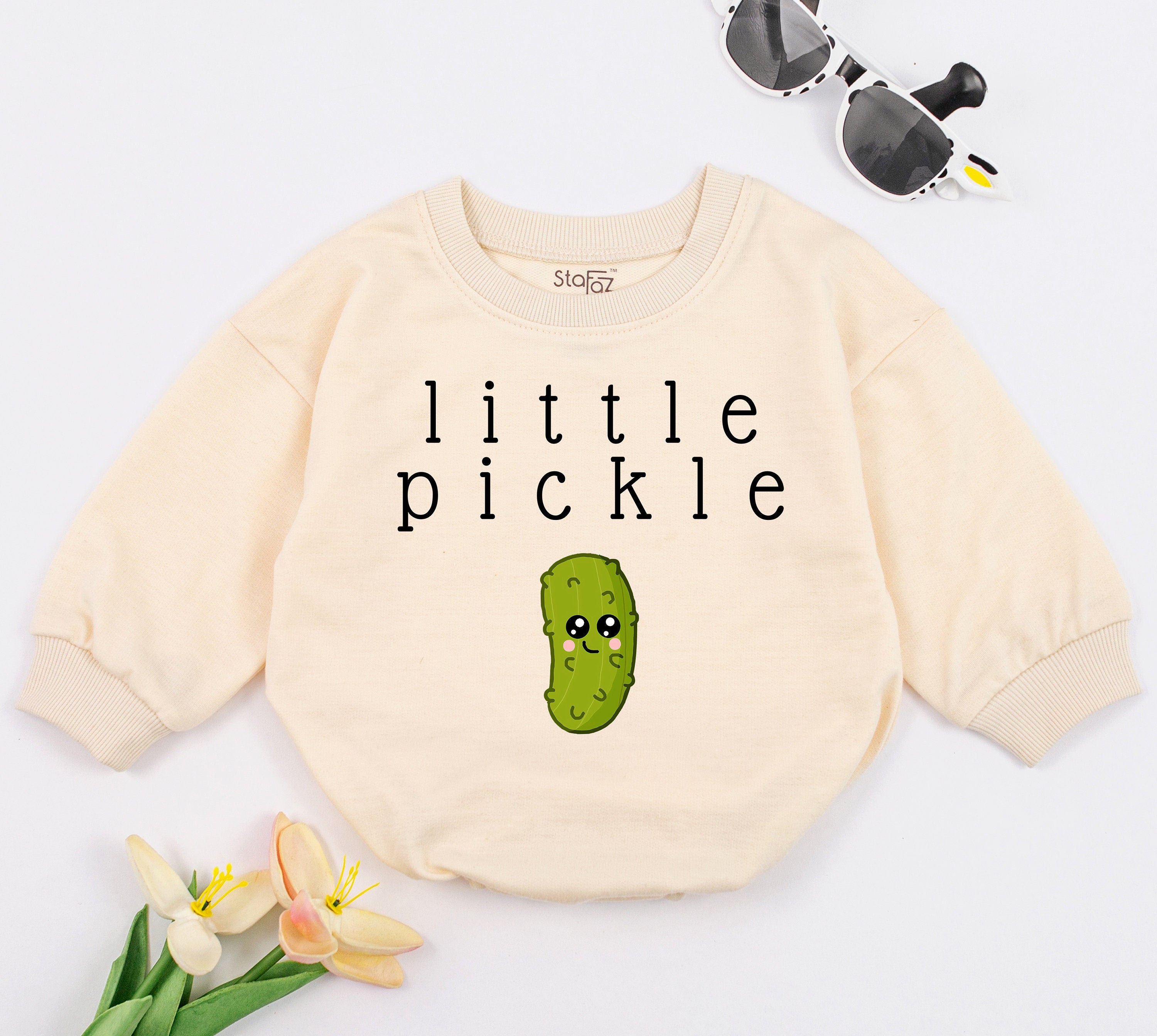 Little Pickle Baby Romper with Cute Cartoon Character Soft Cotton Jumpsuit for Infant Boy or Girl Playful Vegan Friendly Gift