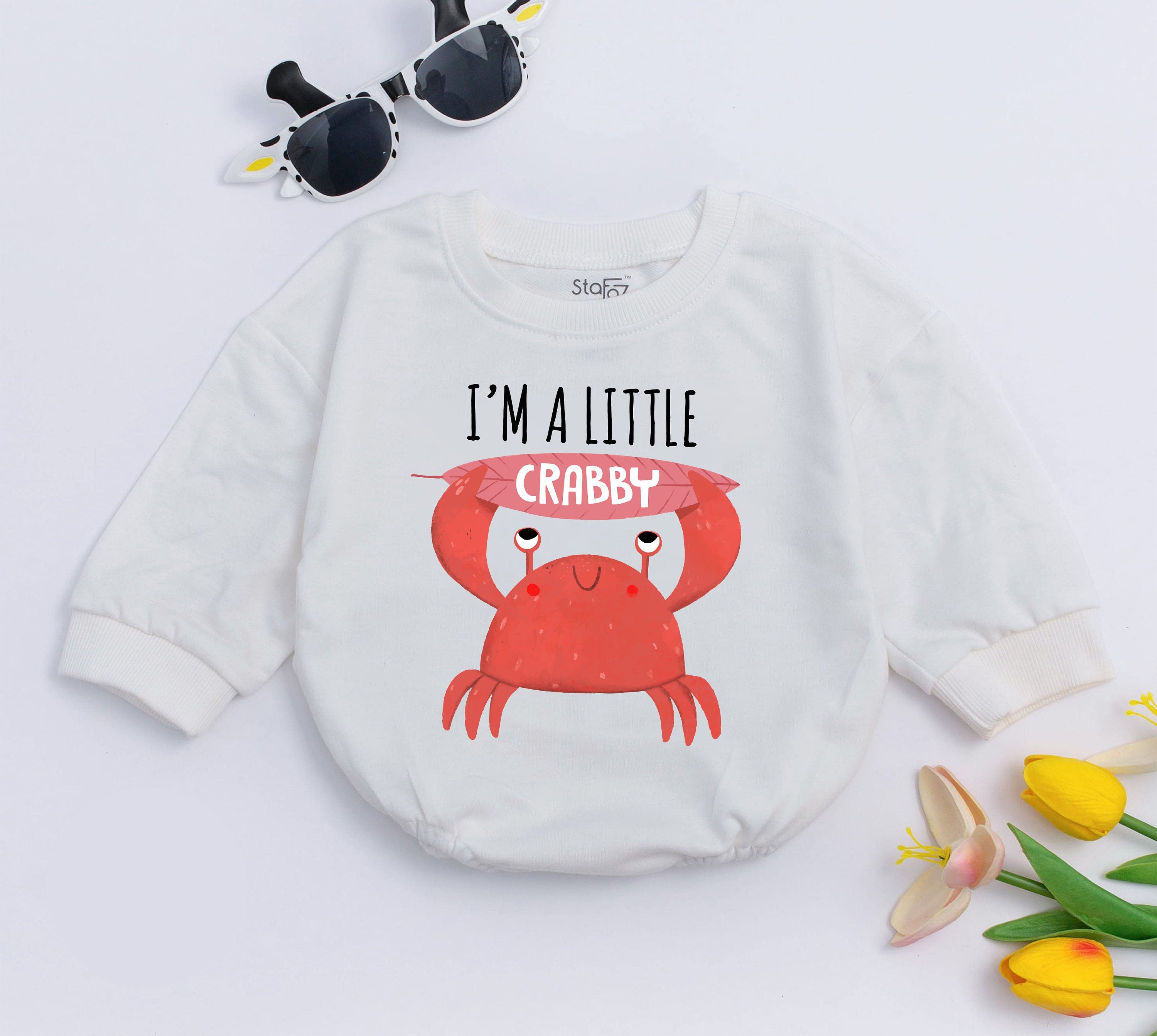 Cute 'I'm A Little Crabby' Baby Romper for Summer Fun