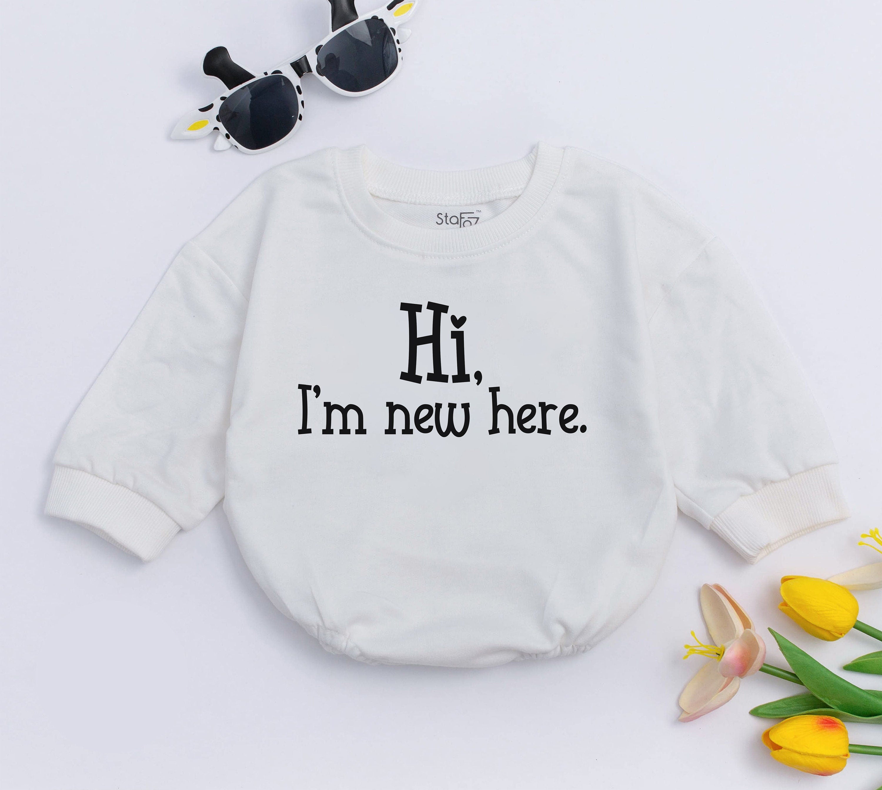 Hi I'm New Here Baby Romper Cute Infant Bodysuit Welcome Gift Soft Cotton Take Home Outfit for Newborn Baby Shower Girl or Boy