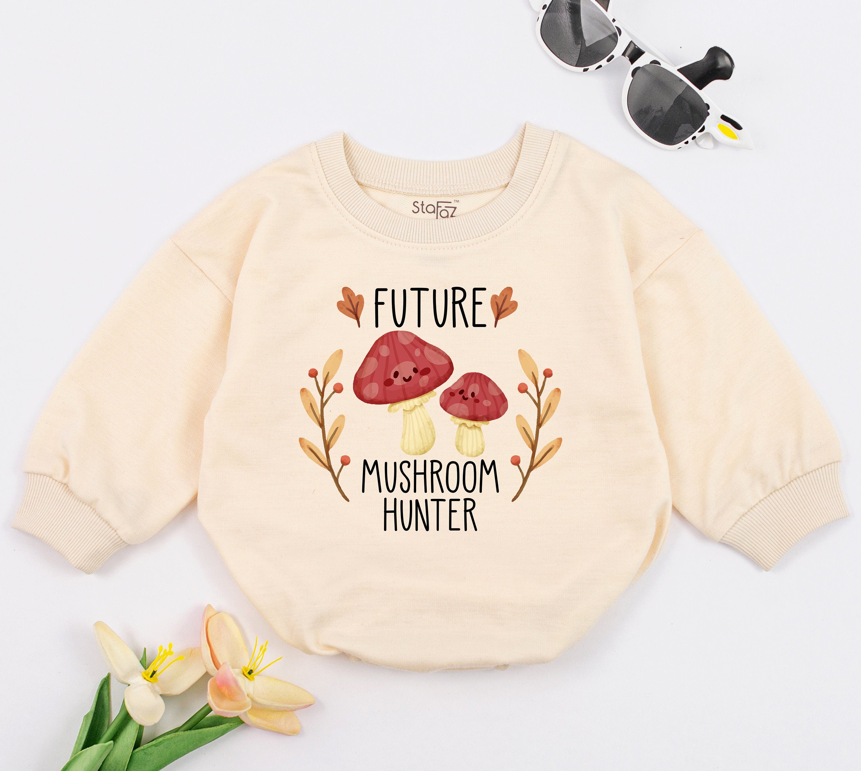 Future Mushroom Hunter Baby Bodysuit with Red Caps and Beige Stems Cozy Nature Outfit Infant Gift Soft Adventure Clothes for Baby Shower