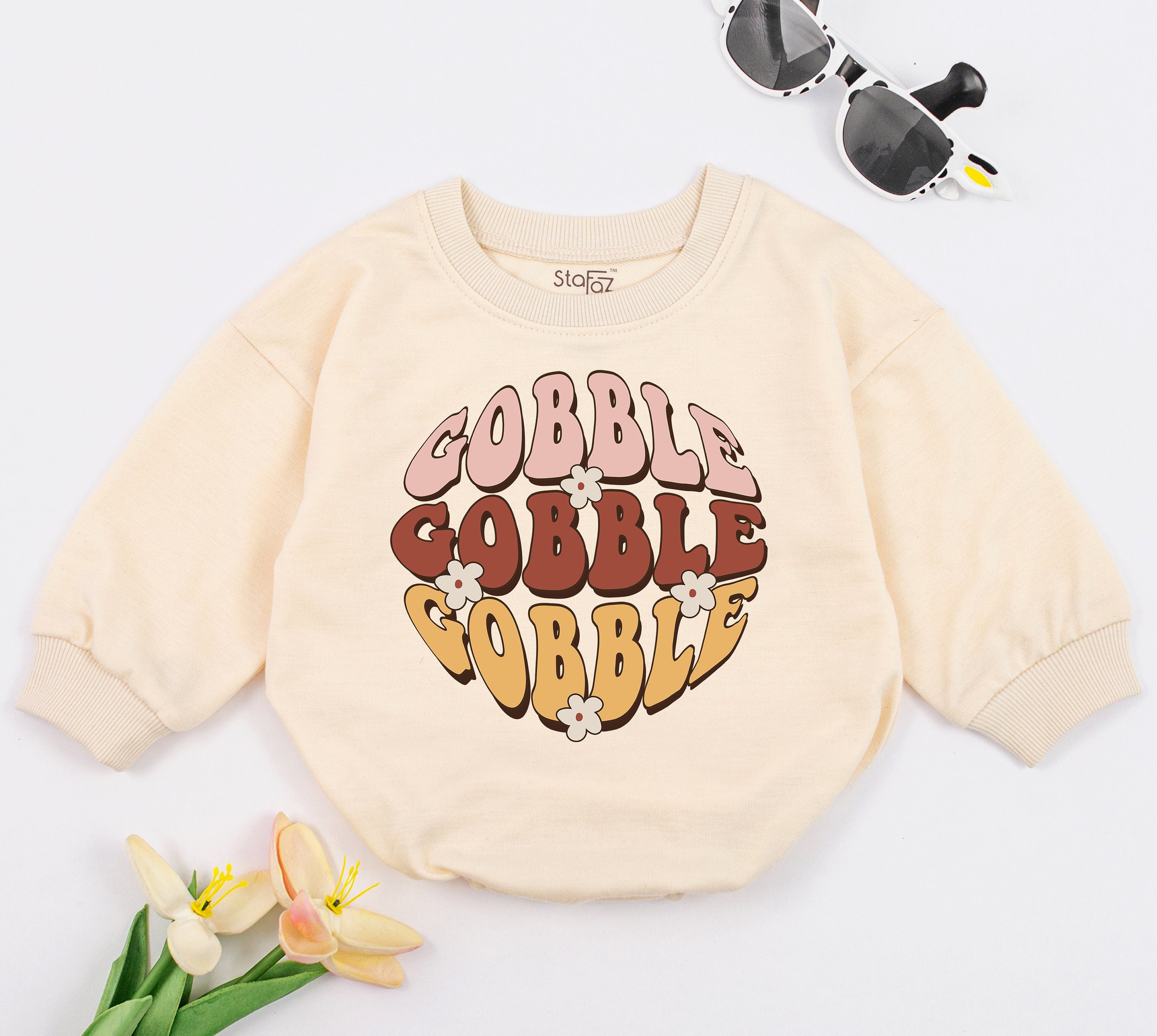 Gobble Gobble Retro Baby Romper for Thanksgiving Fun