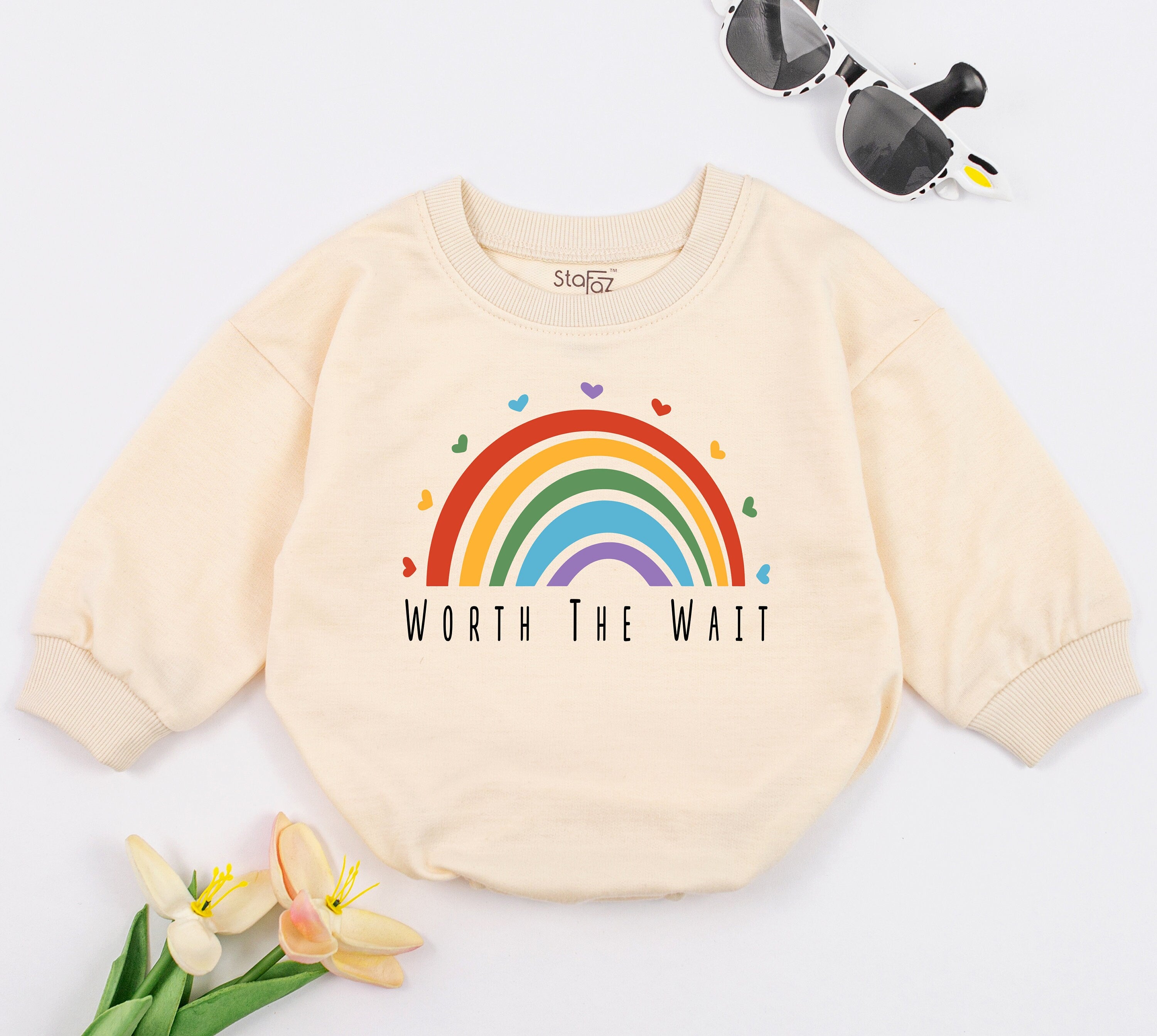 Rainbow Worth The Wait Baby Romper Soft Cotton Bodysuit Cheerful Pregnancy Announcement Gift Baby Reveal Shower Party Outfit