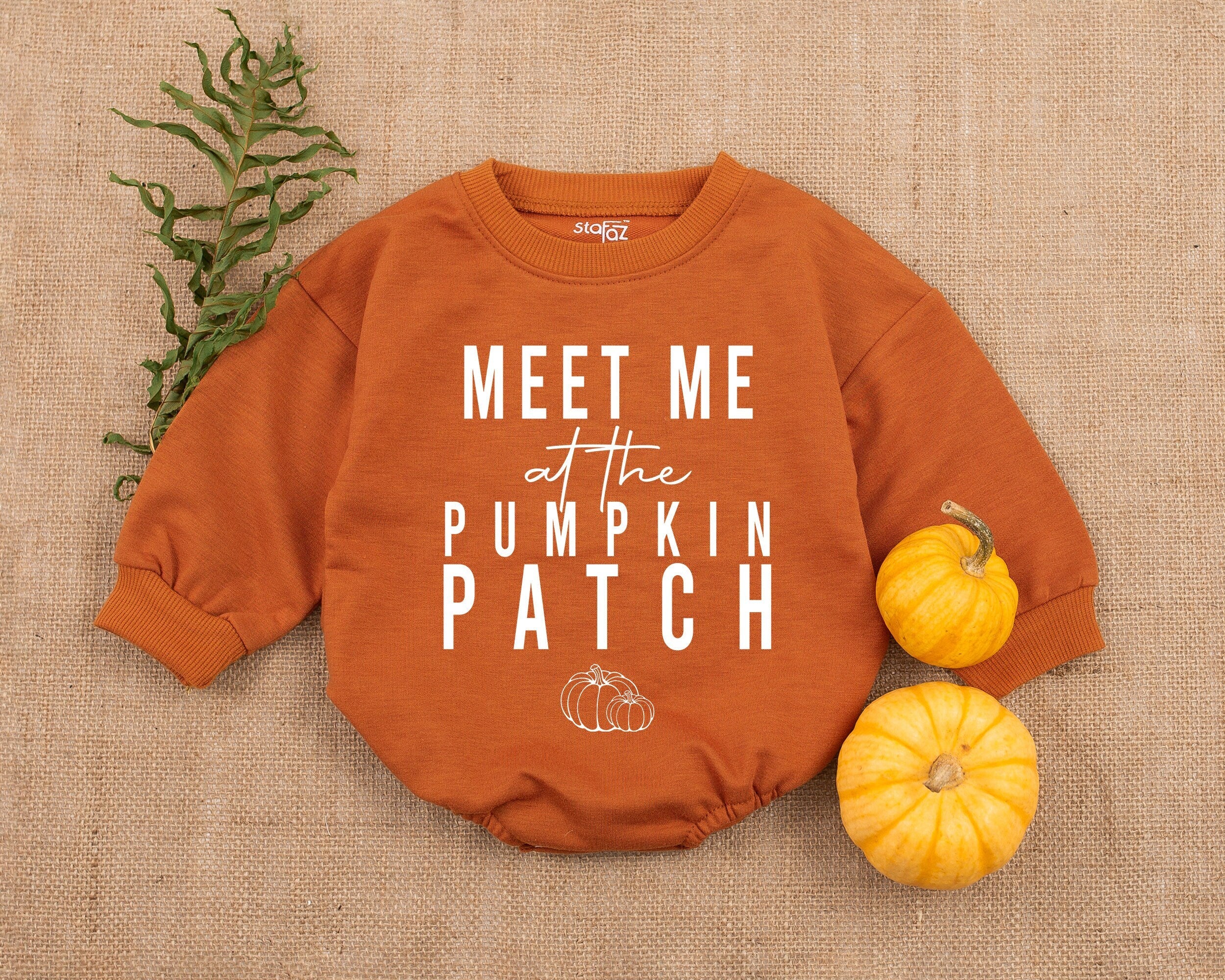 Thanksgiving Baby Romper Meet Me at the Pumpkin Patch Fall Outfit Soft Cotton Retro Brown Infant Bodysuit Seasonal Pumpkin Design