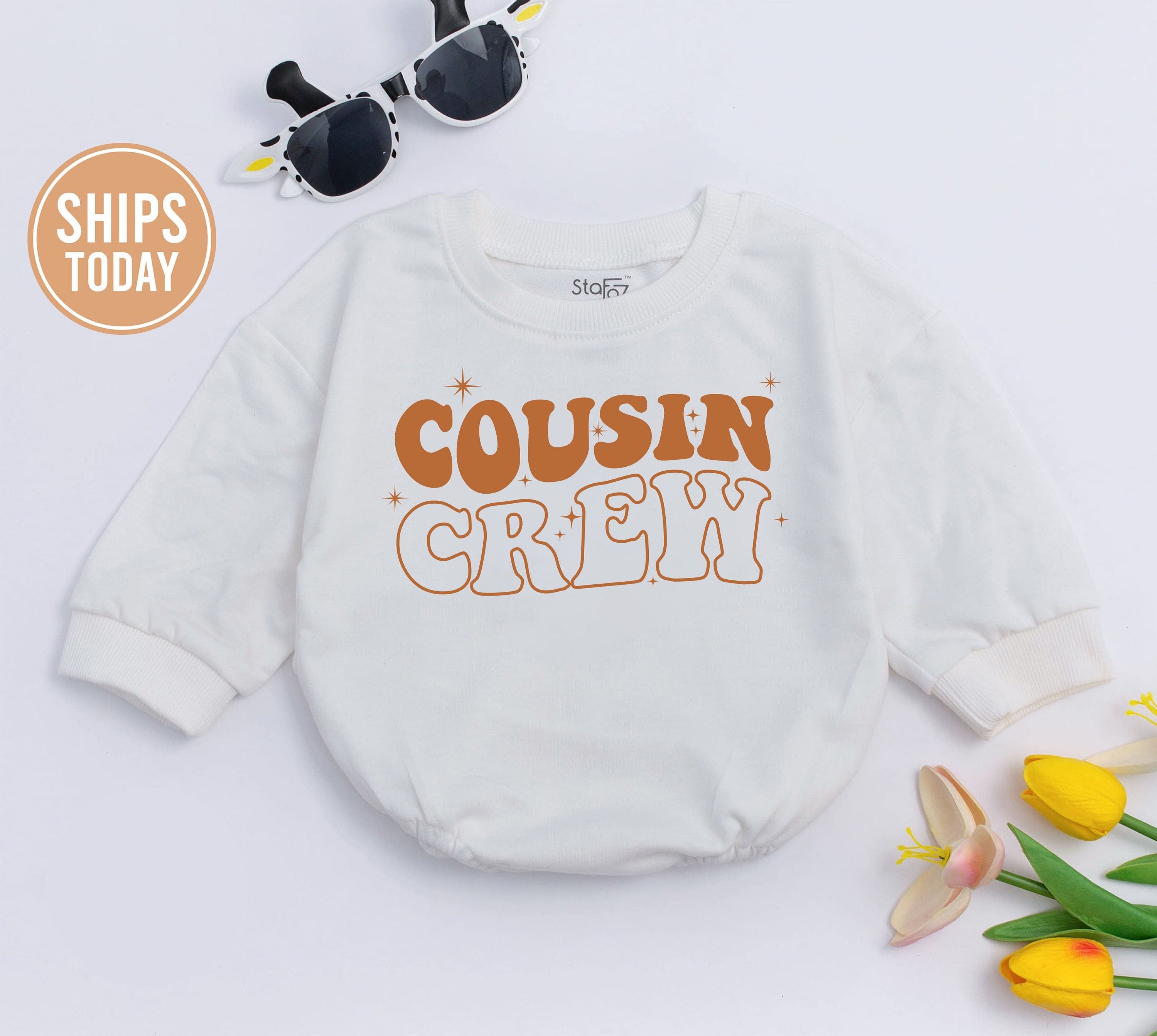 Cousin Crew Baby Romper in Boho Retro Style Cute Cotton Jumpsuit Birthday Outfit with Stars Infant Toddler Gift