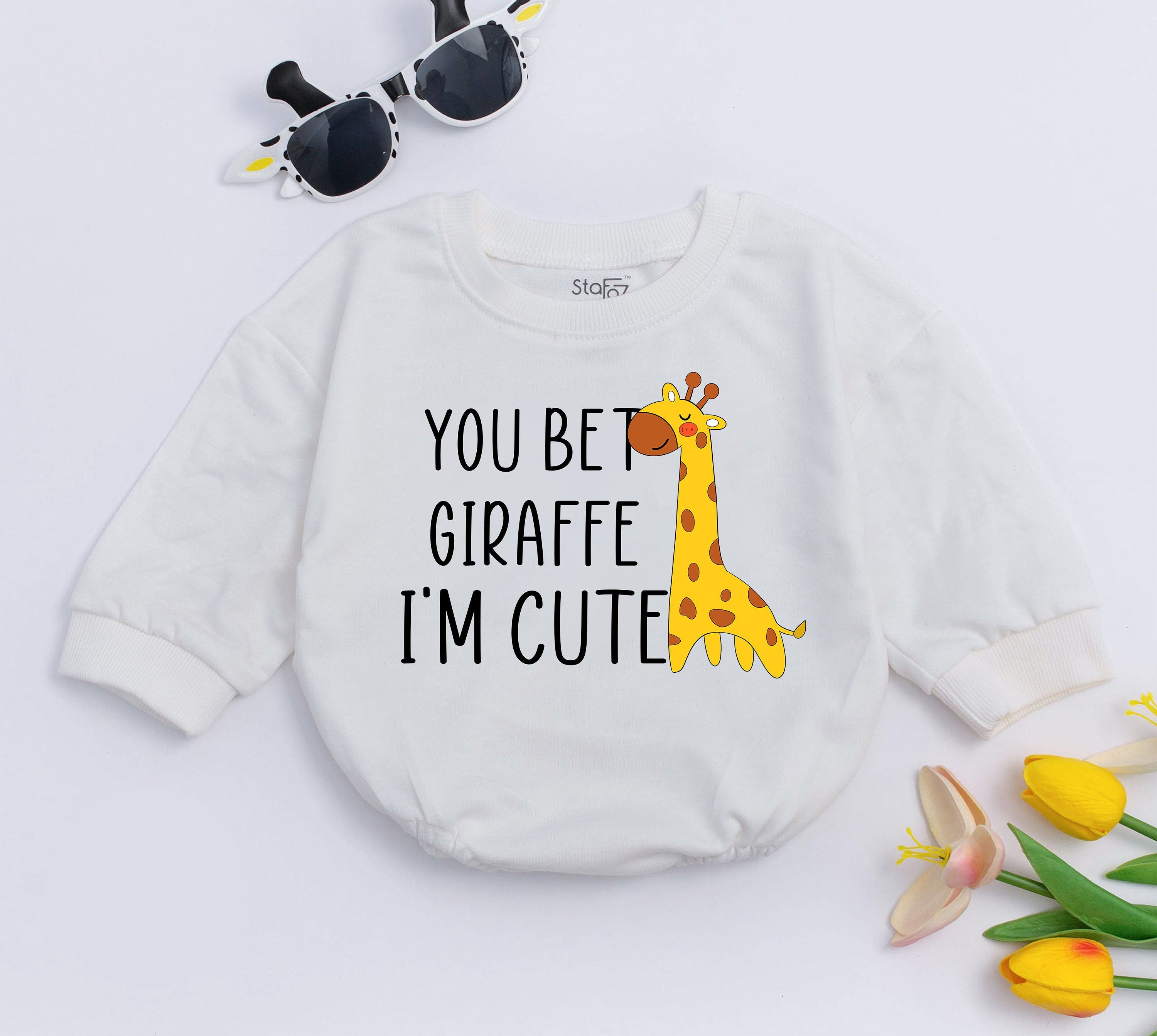 You Bet Giraffe I'm Cute Baby Romper Funny Giraffe Outfit Soft Cotton Toddler Girl Boy Birthday Party Clothes Whimsical Animal Design
