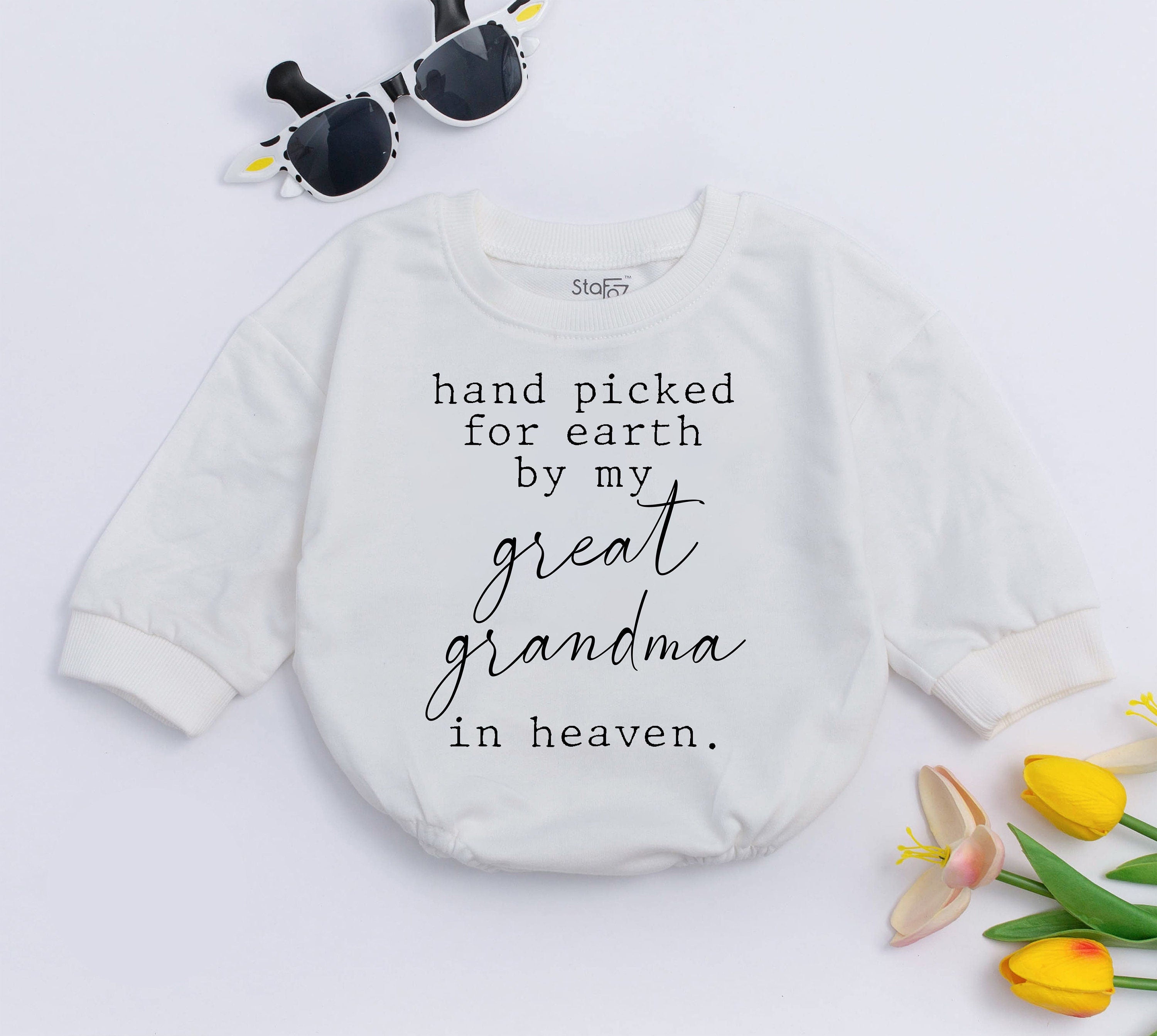 Handpicked for Earth by My Great Grandma in Heaven Baby Romper Soft Cotton Bodysuit Perfect Baby Shower Memorial Gift Personalized