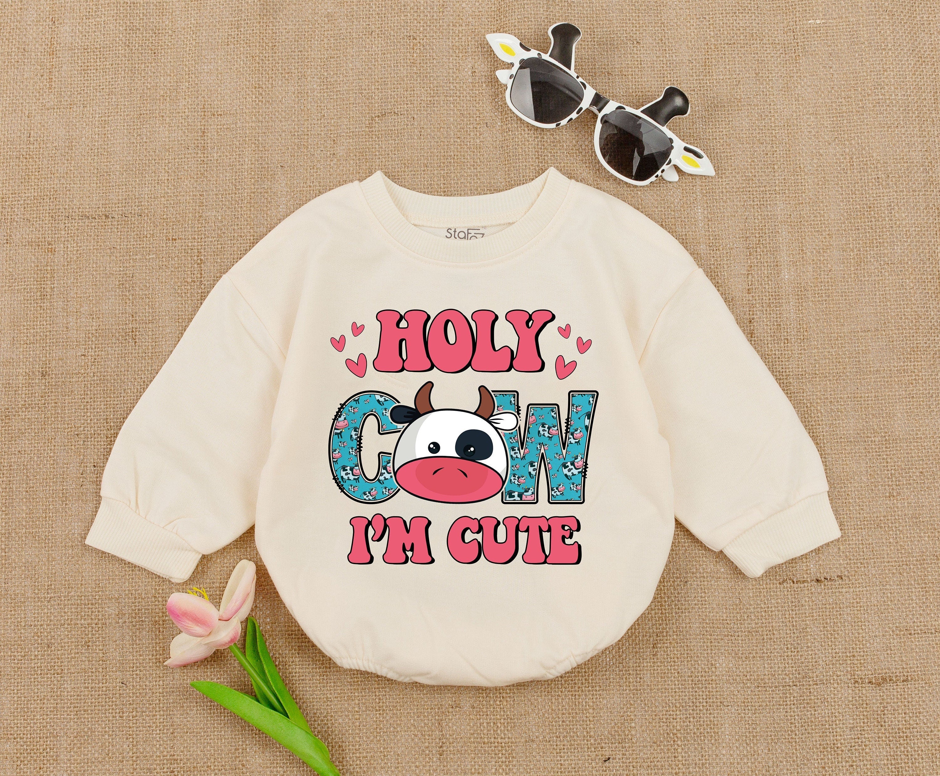 Holy Cow I'm Cute Baby Romper Retro Design Toddler Sweatshirt Soft Cotton Newborn Outfit Personalized Gift for Birthday or Holiday