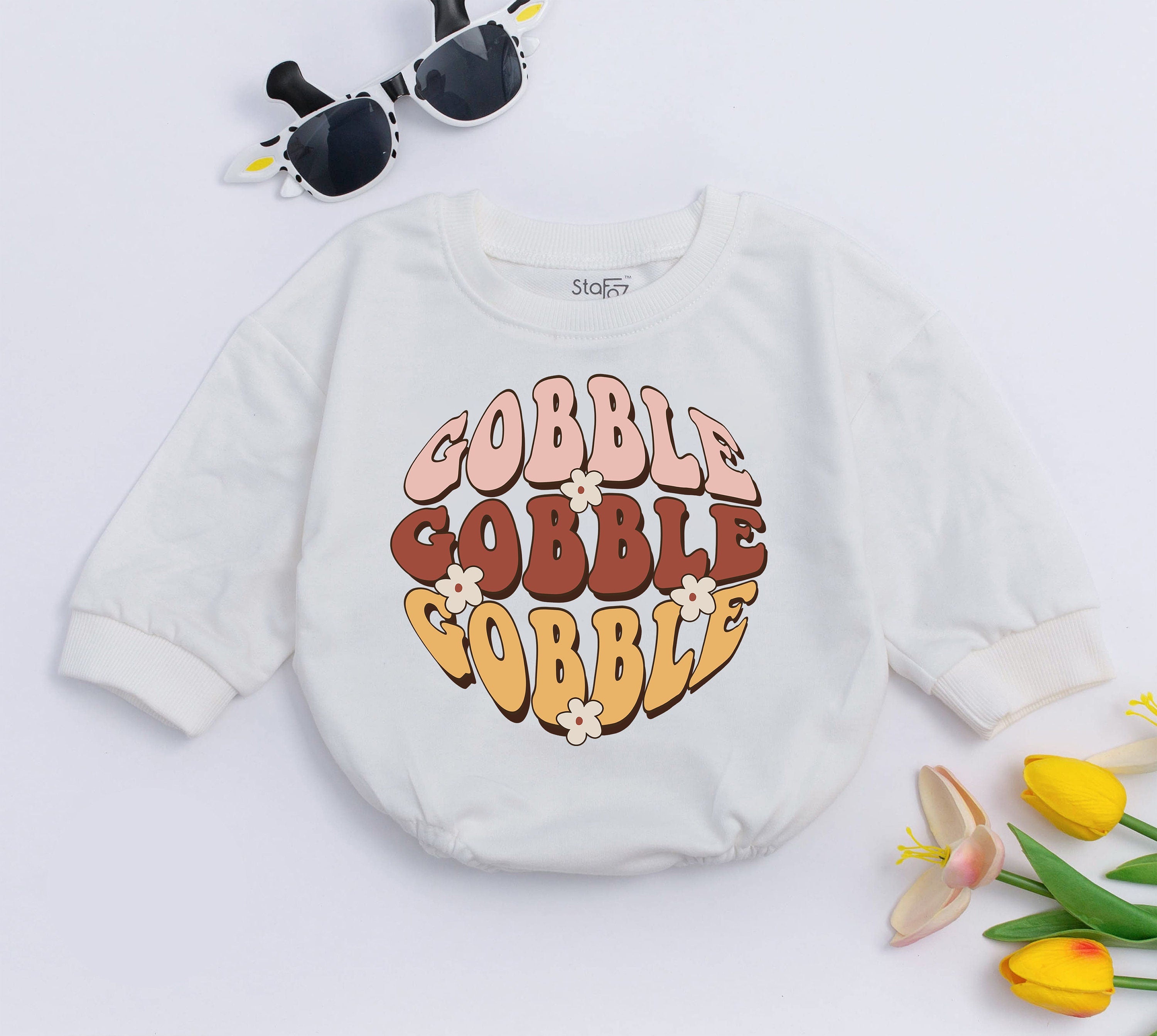 Gobble Gobble Retro Baby Romper for Thanksgiving Fun