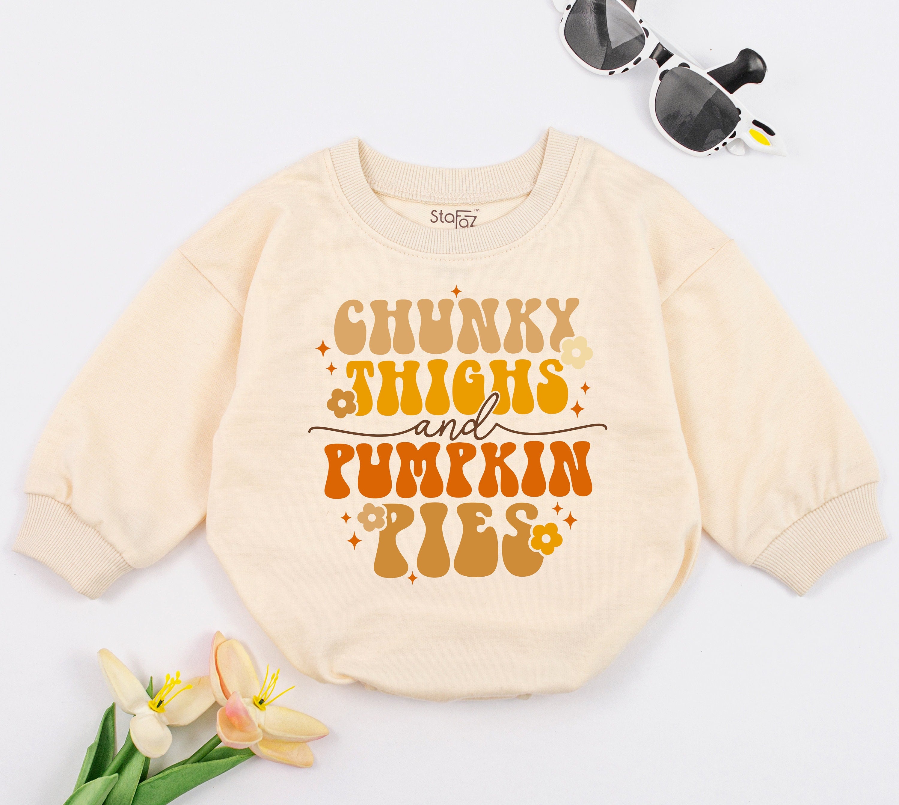 Chunky Thighs and Pumpkin Pies Baby Romper, Cute Thanksgiving Outfit
