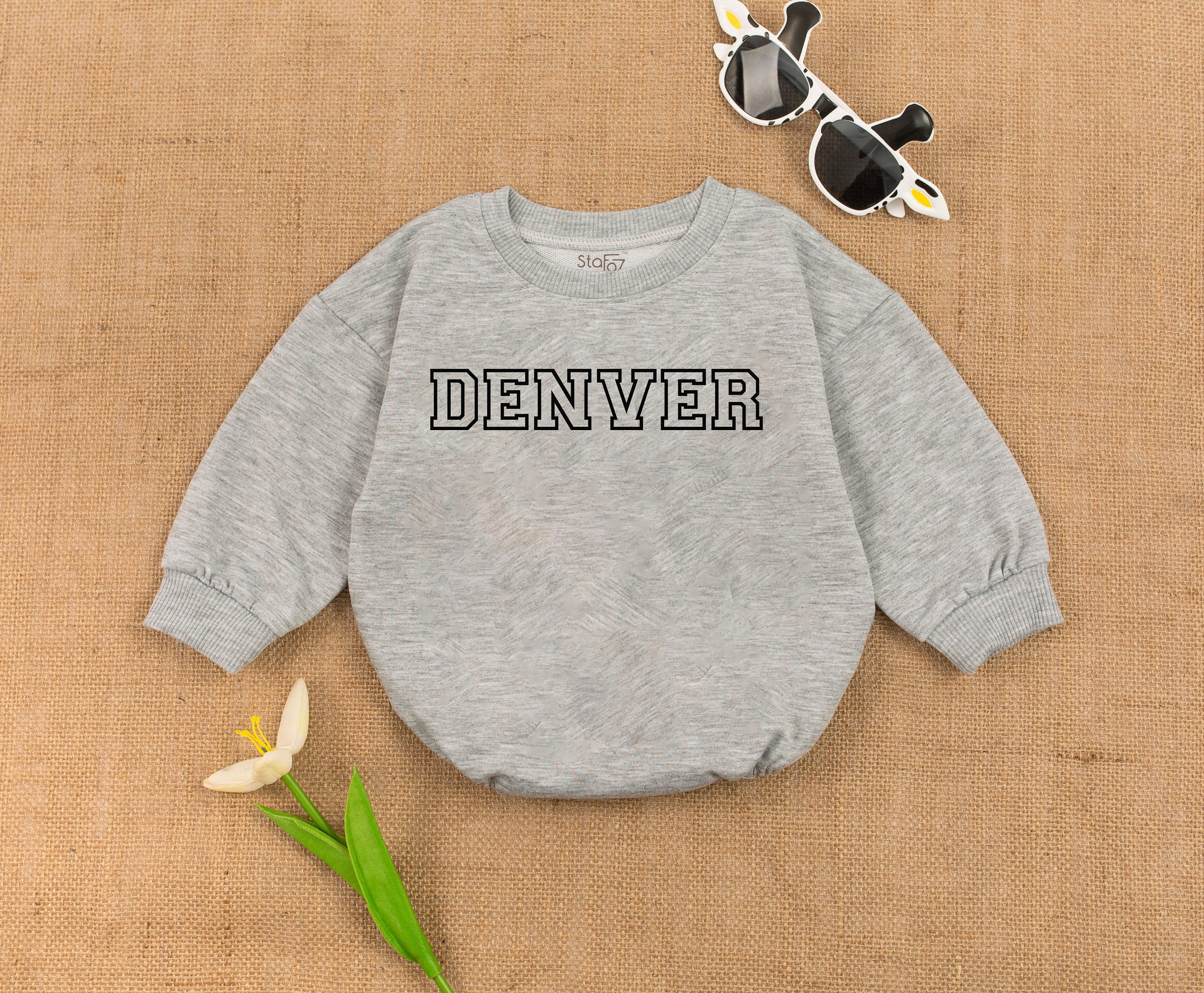 Custom Denver Baby Romper Soft Blue Cotton Oversized Letter Sweatshirt Infant Outfit Comfortable Holiday Gift Personalized Name Option