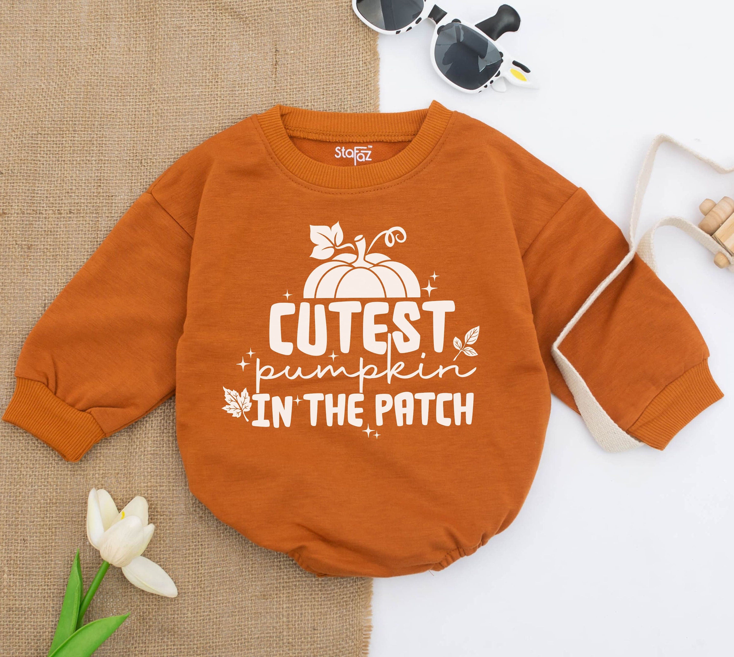 Cutest Pumpkin in the Patch Baby Romper Soft Cotton Autumn Newborn Outfit Fall Jumpsuit Infant Birthday Holiday Gift Warm Orange Design