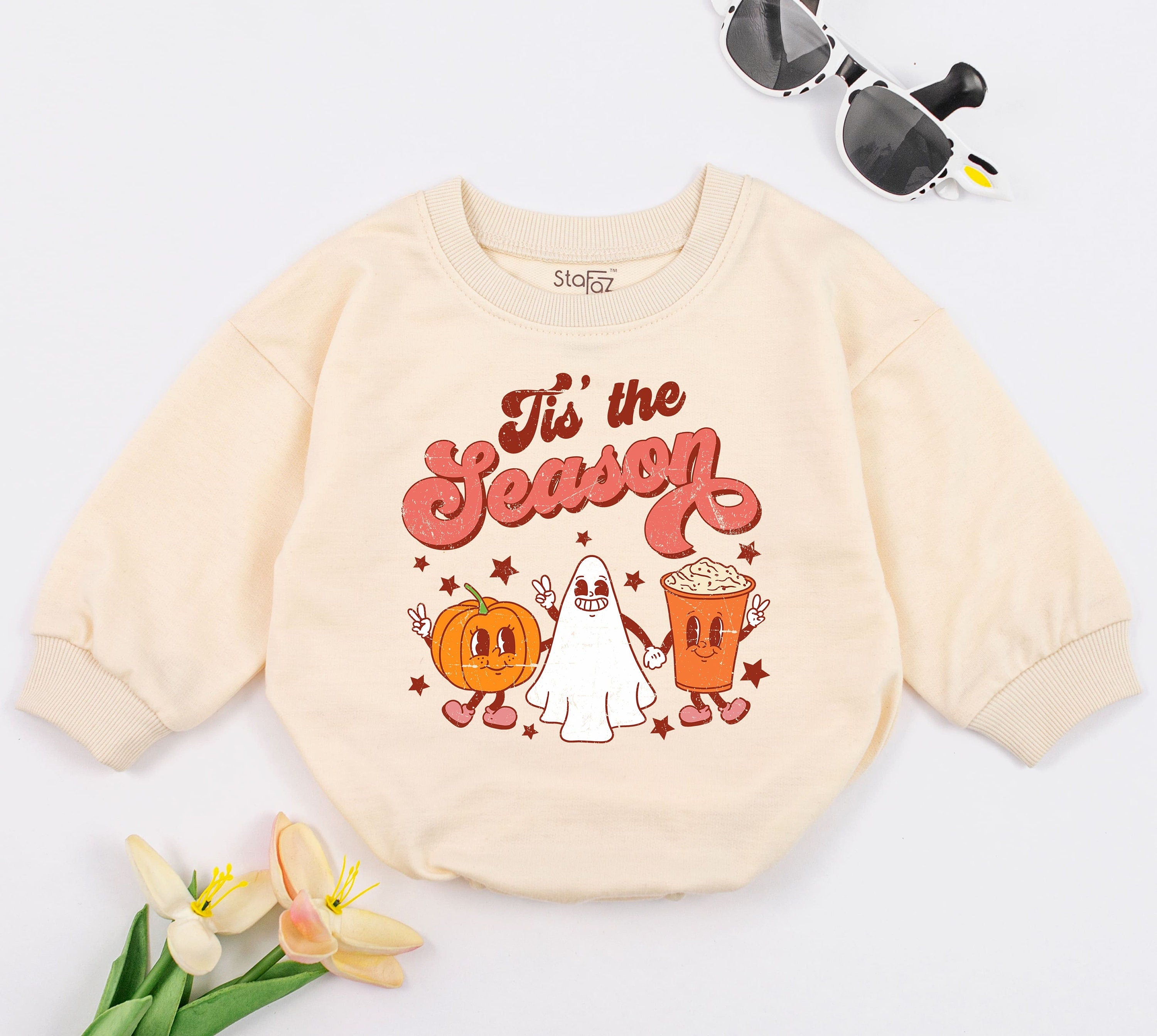 Thanksgiving Baby Romper - Tis the Season Bodysuit with Pumpkin & Ghost