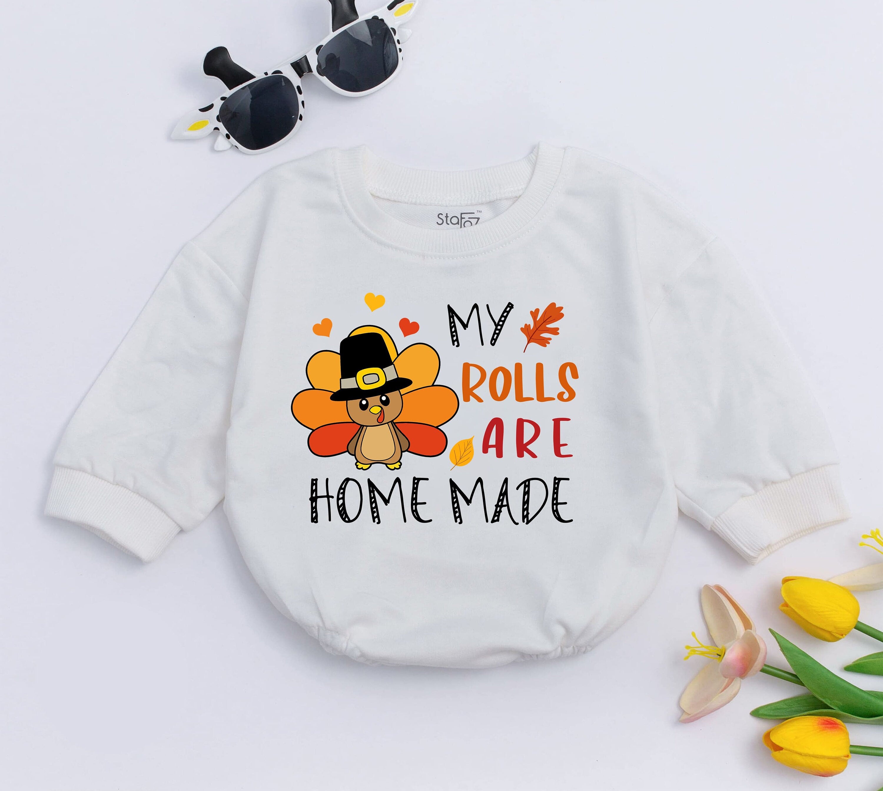 My Rolls Are Homemade Baby Romper Turkey Pilgrim Hat Thanksgiving Infant Outfit Fall Holiday Celebration Soft Cotton Bodysuit