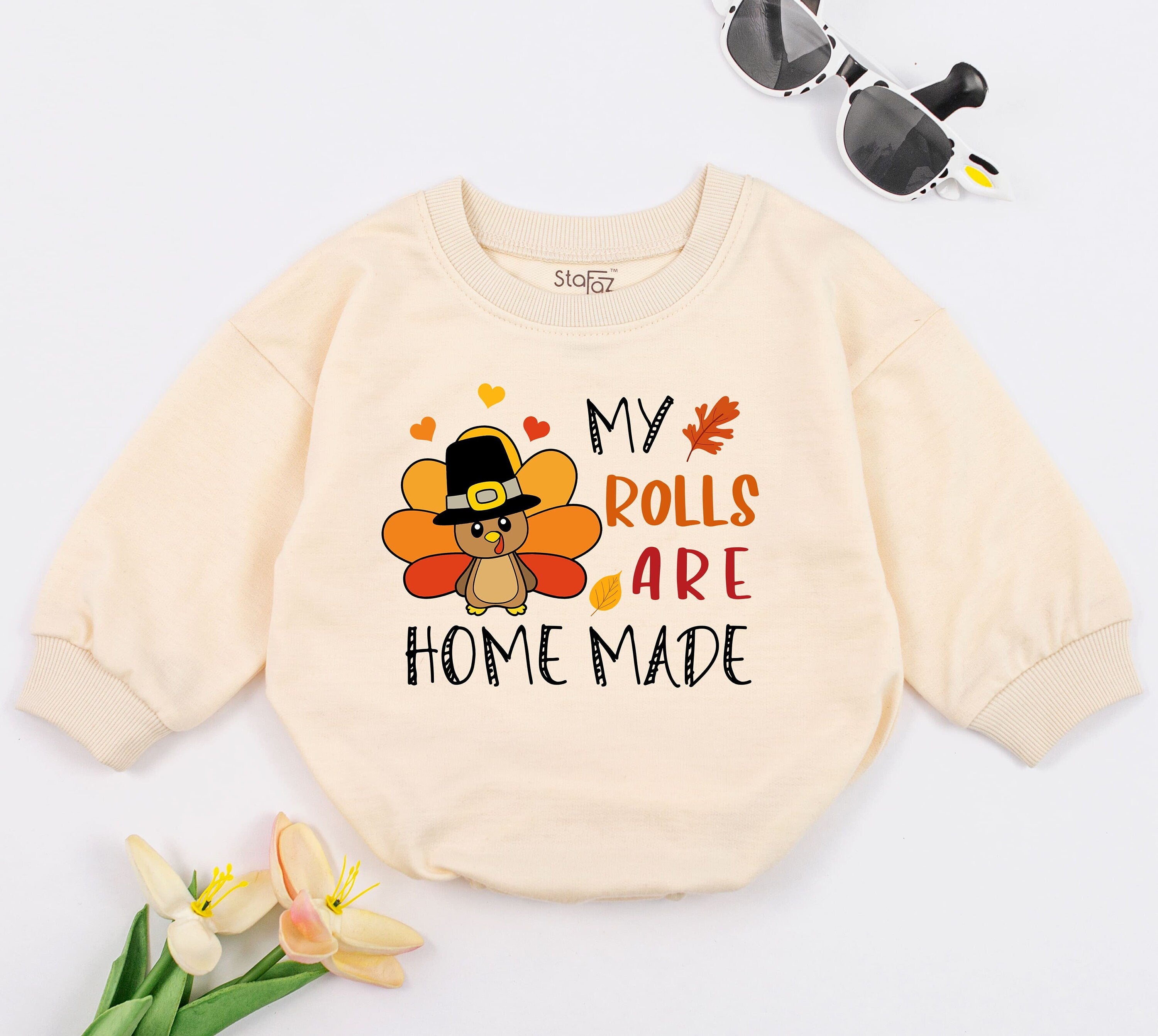 My Rolls Are Homemade Baby Romper Turkey Pilgrim Hat Thanksgiving Infant Outfit Fall Holiday Celebration Soft Cotton Bodysuit