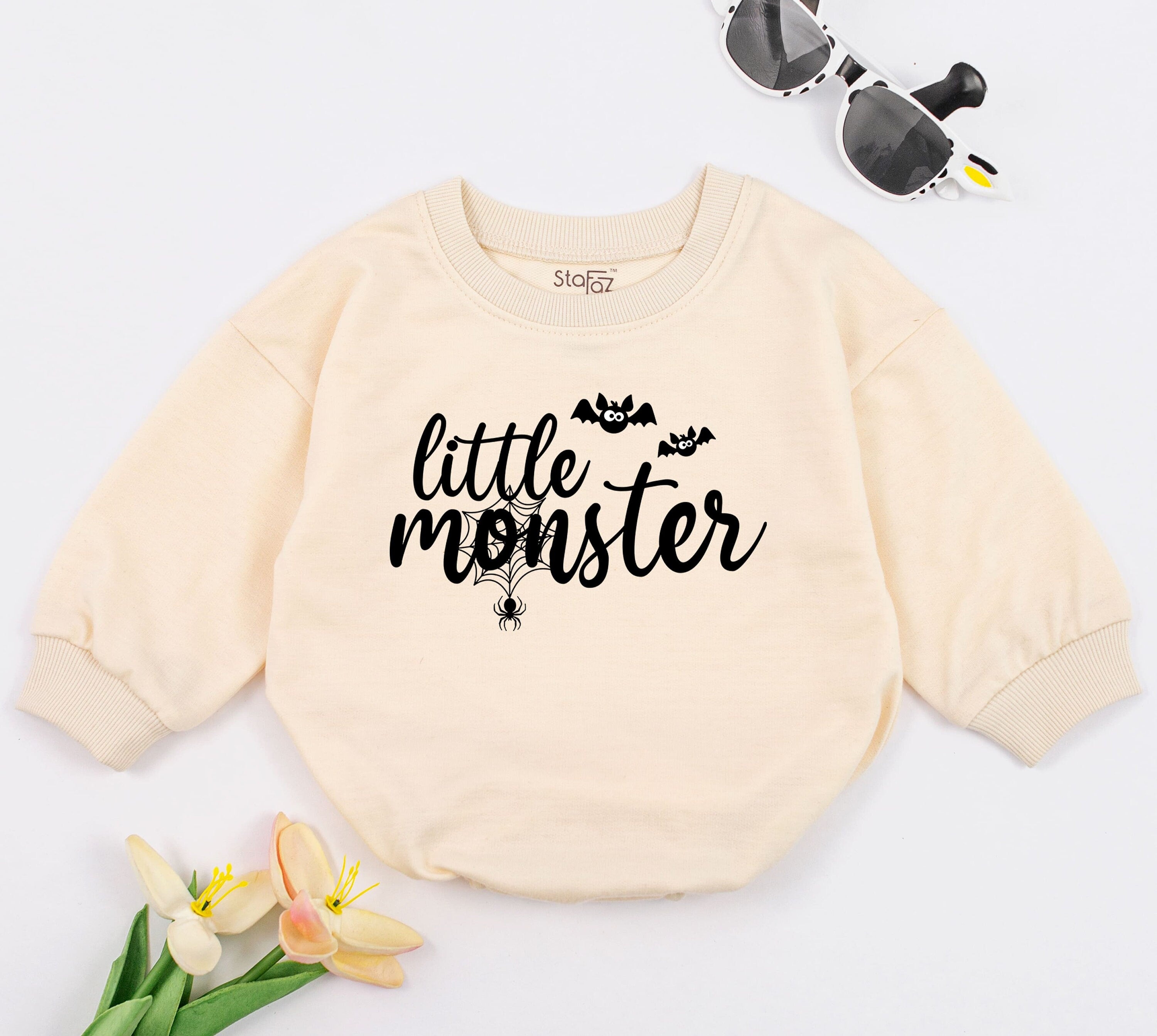Little Monster Baby Romper with Bats and Spider Design Cute Halloween Outfit Baby Boy's First Holiday Gift Comfortable Bodysuit