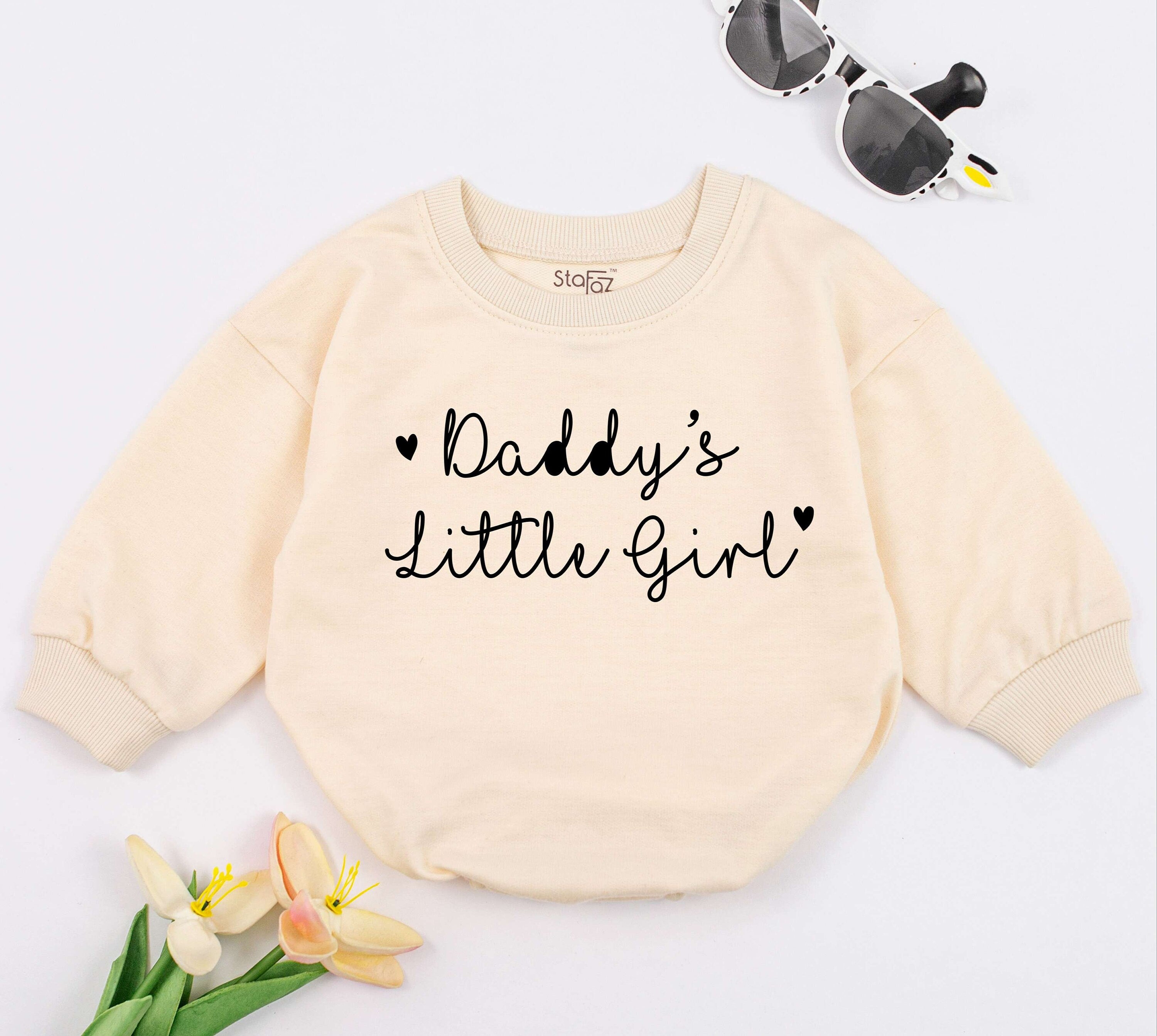 Daddy's Little Girl Pink Romper with Hearts Baby Outfit Gift for Newborn Girls Father's Day Cotton Soft Playful Cursive Design