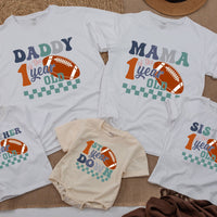 Custom Football 1st Birthday Romper for Baby Boy, 1 Year Down Outfit, Soft Cotton Bodysuit, Perfect for Cake Smash, Family Matching Theme