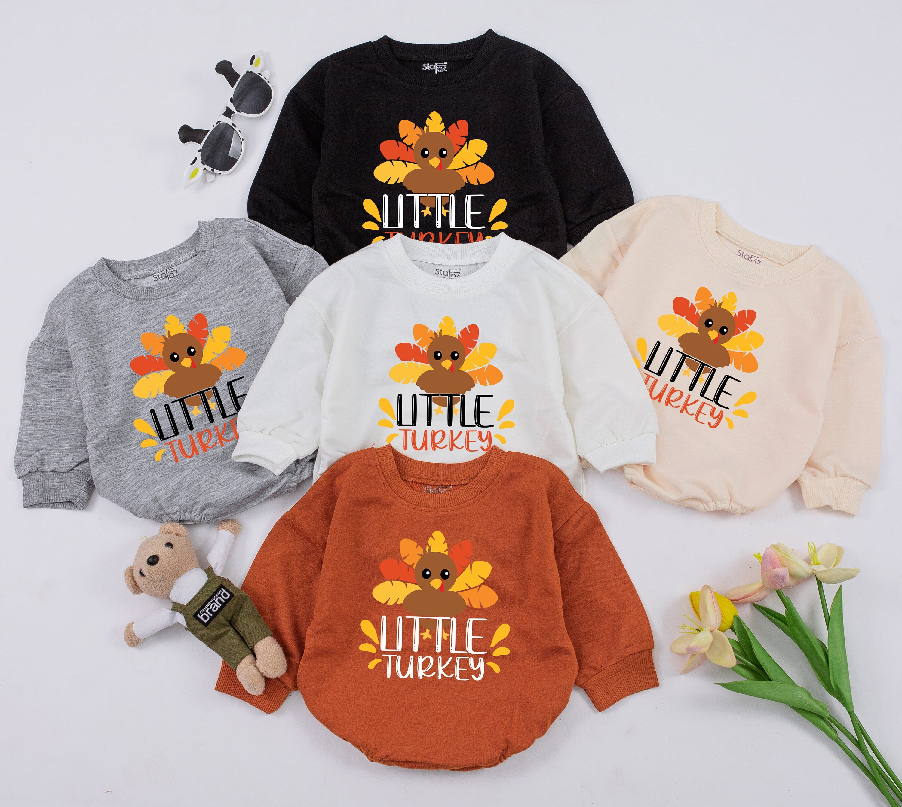 Cozy Thanksgiving Romper - Little Turkey Retro Sweatsuit