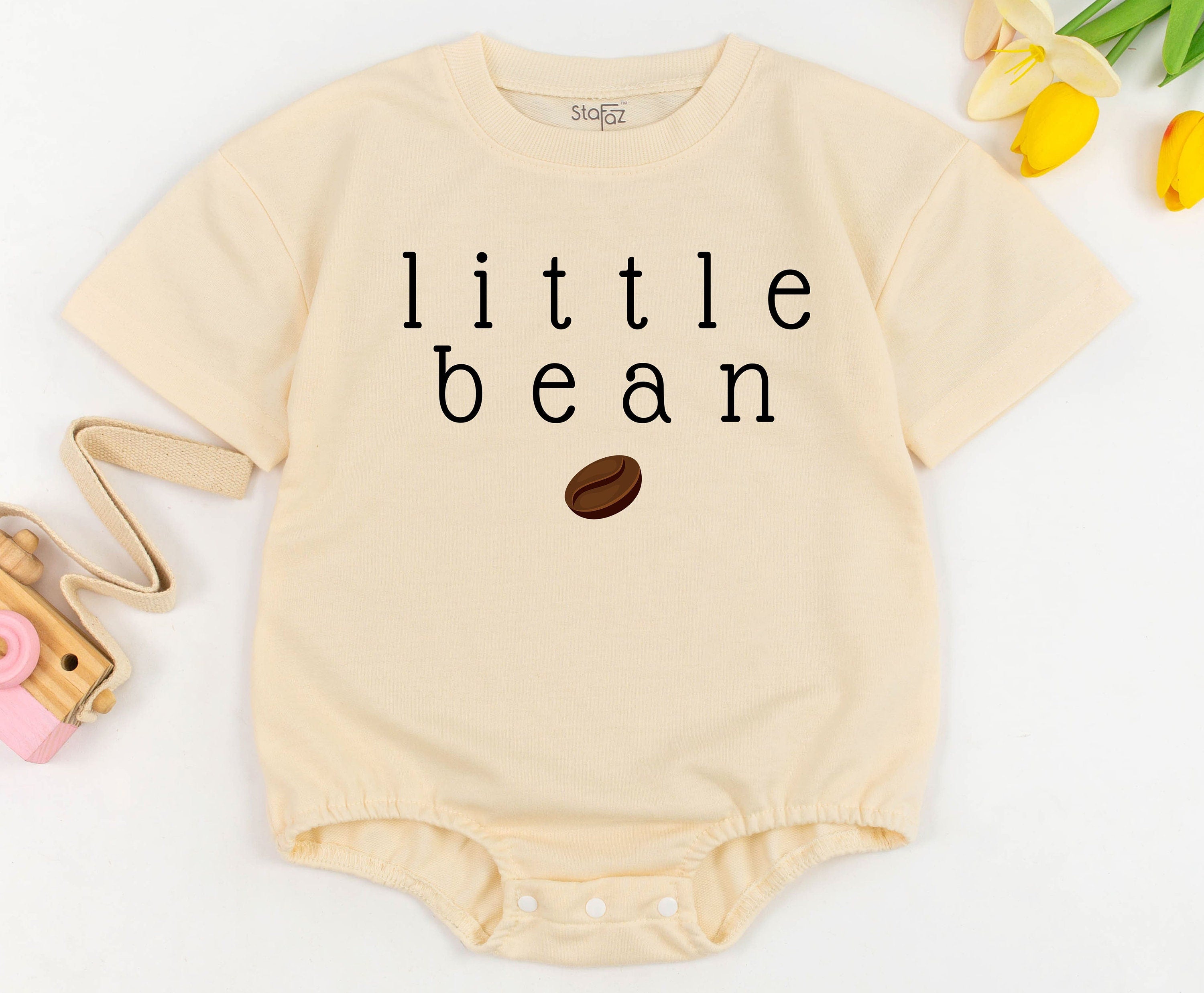 Little Bean Baby Romper Coffee Design Neutral Minimalist Outfit Cozy Cotton Infant Clothes Gender Neutral Playful Graphic