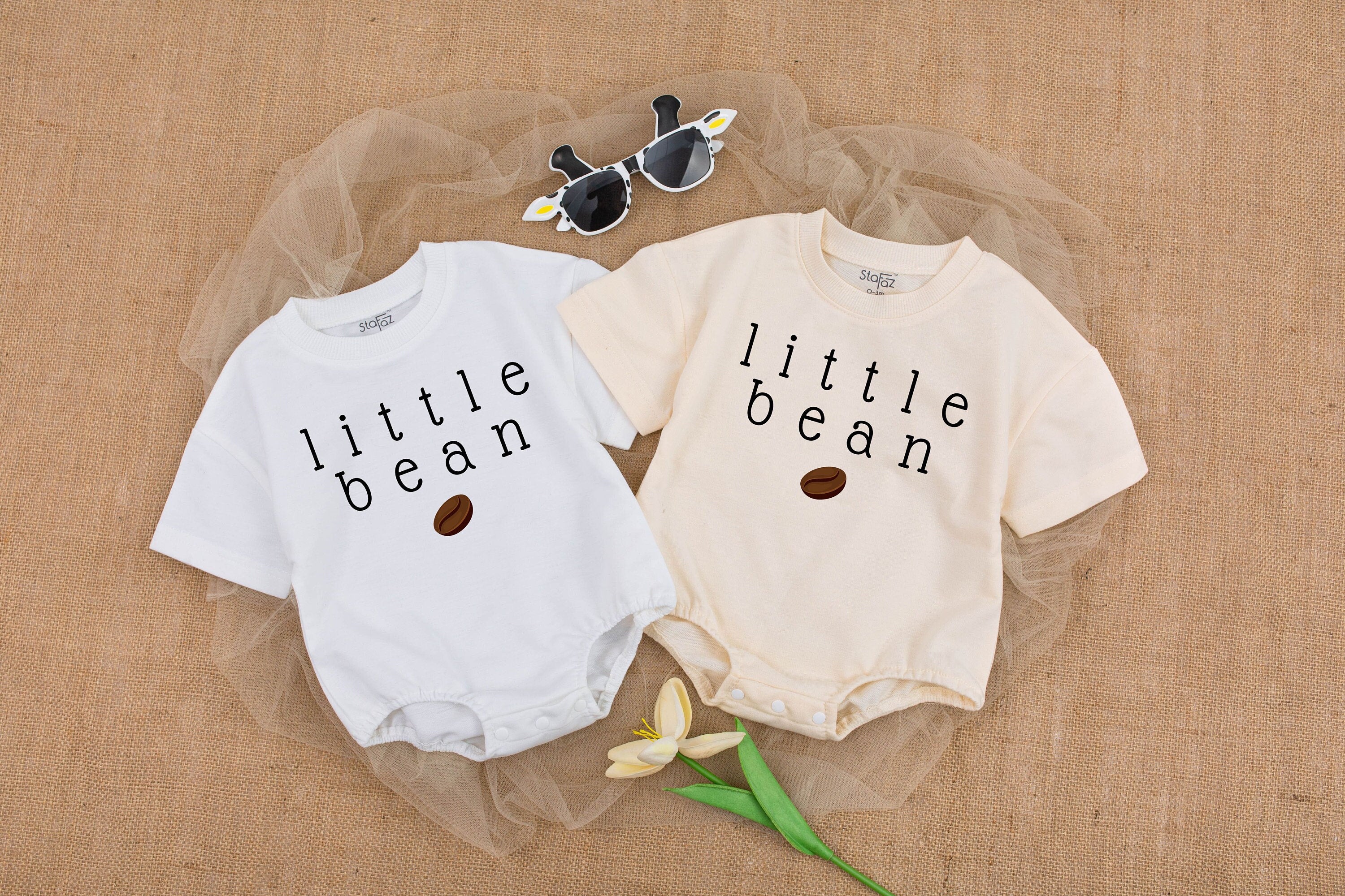 Little Bean Baby Romper Coffee Design Neutral Minimalist Outfit Cozy Cotton Infant Clothes Gender Neutral Playful Graphic