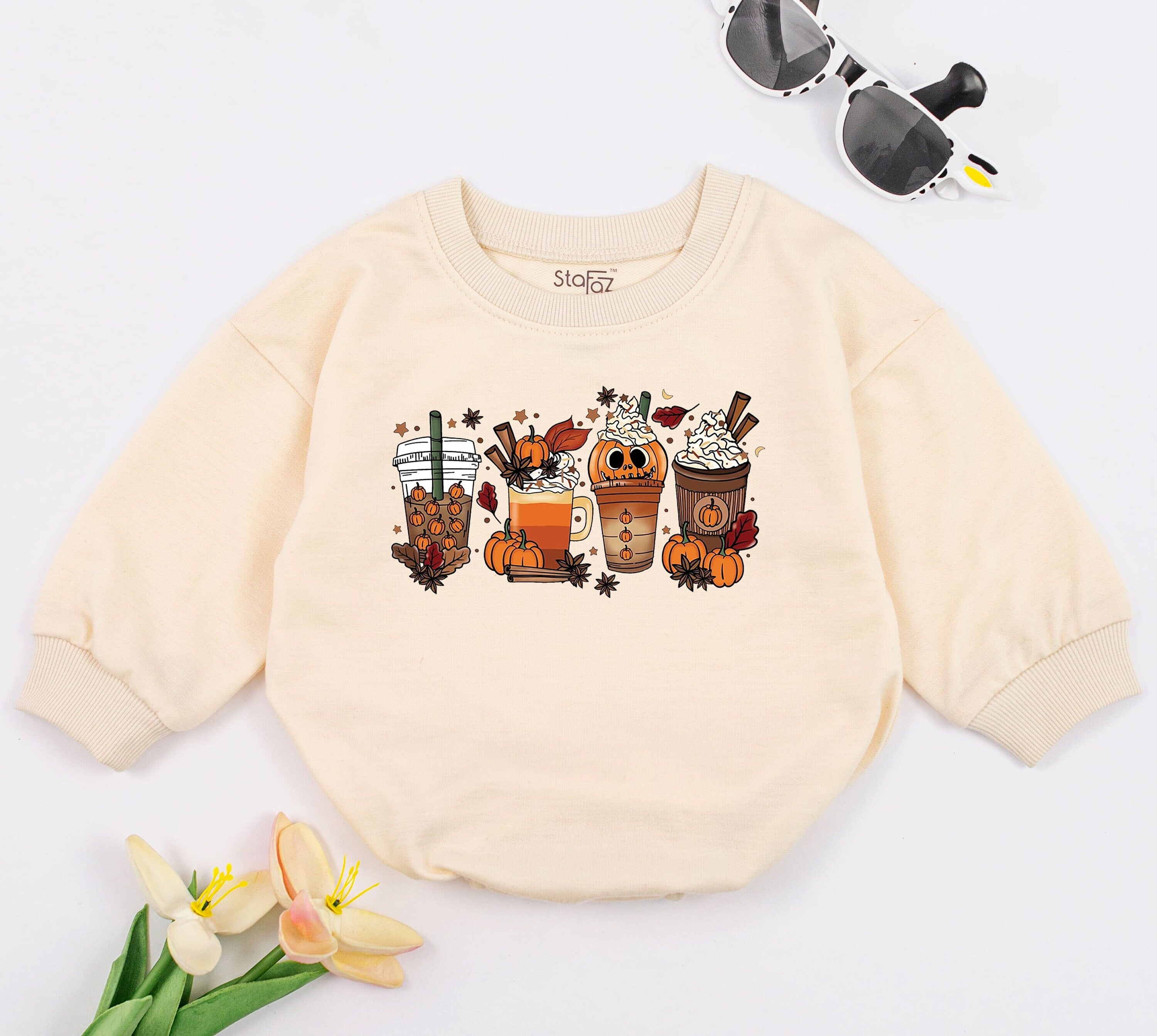 Charming Autumn Coffee Cup Baby Romper Cute Pumpkin Design First Thanksgiving Outfit Comfortable Cotton Fall Infant Bodysuit