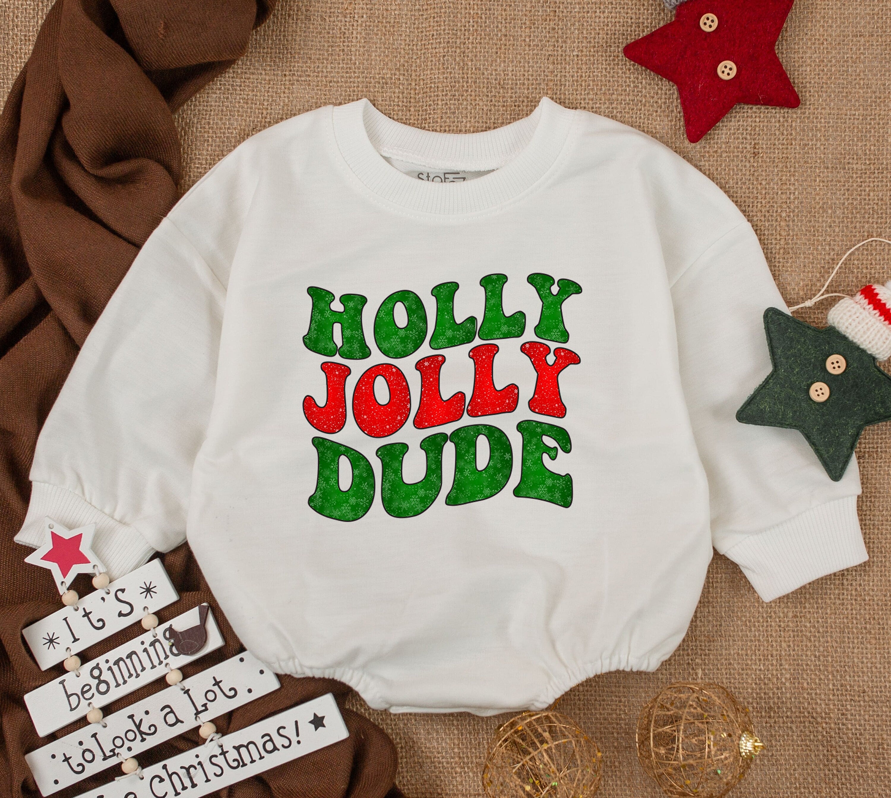 Holly Jolly Dude Christmas Baby Romper Retro Holiday Outfit Infant Toddler Festive Green Red Soft Cotton Gift for Kids Warm Cozy Design