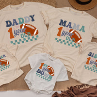 Custom Football 1st Birthday Romper for Baby Boy, 1 Year Down Outfit, Soft Cotton Bodysuit, Perfect for Cake Smash, Family Matching Theme