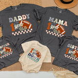 Custom Football 1st Birthday Romper for Baby Boy, 1 Year Down Outfit, Soft Cotton Bodysuit, Perfect for Cake Smash, Family Matching Theme
