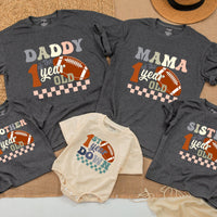 Custom Football 1st Birthday Romper for Baby Boy, 1 Year Down Outfit, Soft Cotton Bodysuit, Perfect for Cake Smash, Family Matching Theme