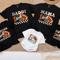 Custom Football 1st Birthday Romper for Baby Boy, 1 Year Down Outfit, Soft Cotton Bodysuit, Perfect for Cake Smash, Family Matching Theme