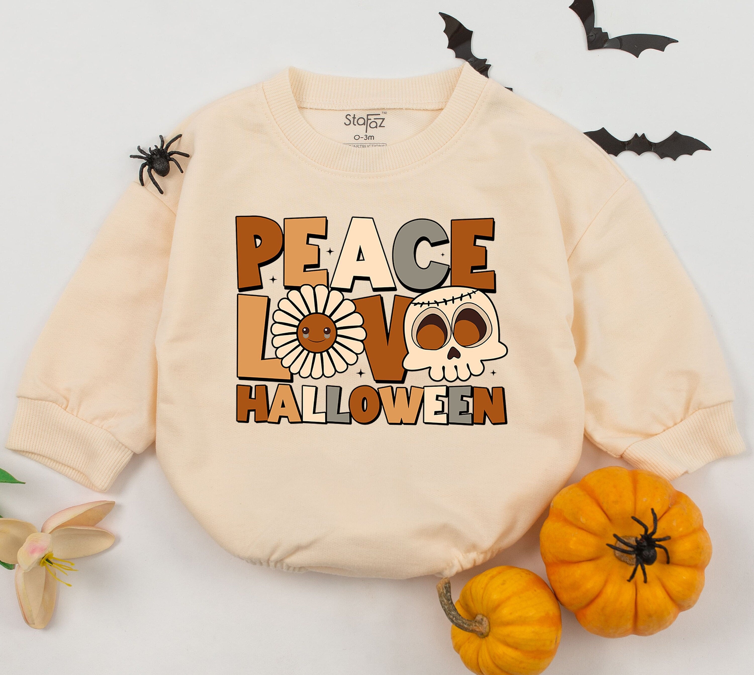 Peace Love Halloween Baby Romper Cozy Fall Newborn Outfit Toddler Sweatshirt Whimsical Pumpkin Design Soft Cotton Seasonal Baby Clothes