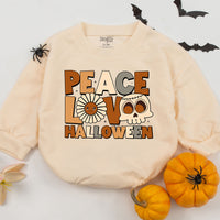 Peace Love Halloween Baby Romper Cozy Fall Newborn Outfit Toddler Sweatshirt Whimsical Pumpkin Design Soft Cotton Seasonal Baby Clothes