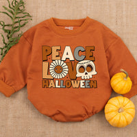 Peace Love Halloween Baby Romper Cozy Fall Newborn Outfit Toddler Sweatshirt Whimsical Pumpkin Design Soft Cotton Seasonal Baby Clothes