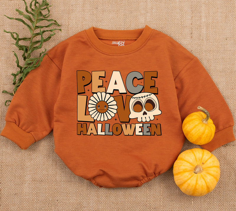 Peace Love Halloween Baby Romper Cozy Fall Newborn Outfit Toddler Sweatshirt Whimsical Pumpkin Design Soft Cotton Seasonal Baby Clothes